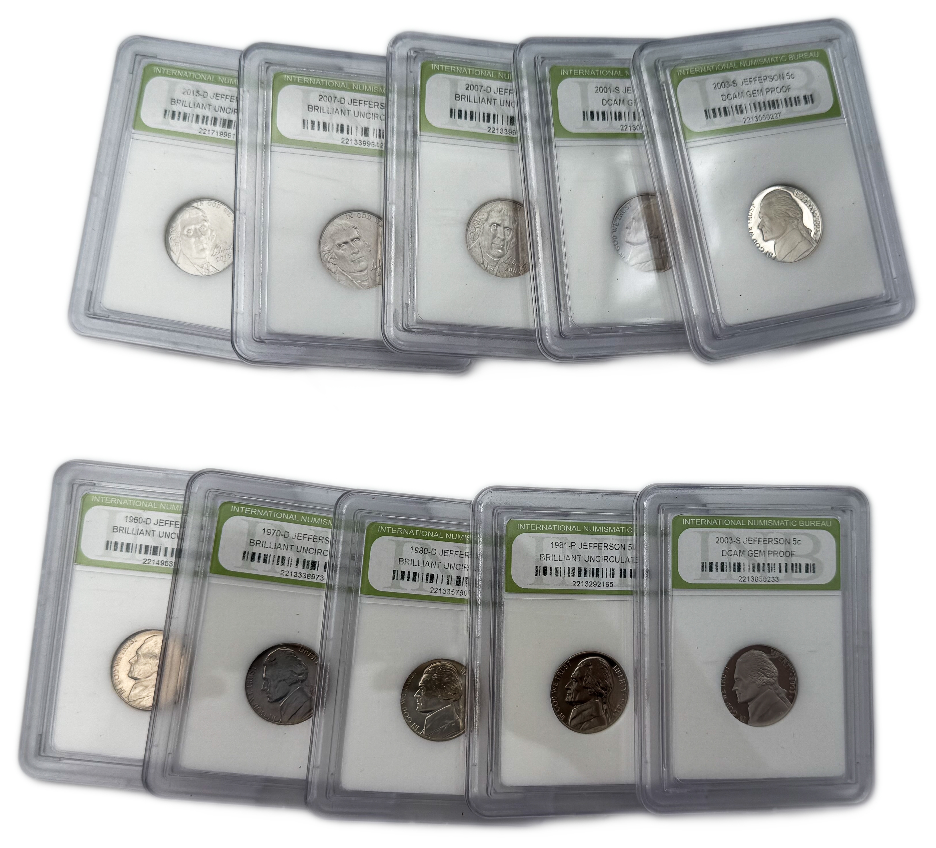 USA - Set of 10 5 cent coins from 1960, 1970, 1980, 1981 2001, 2003, 2007, 2015 varying conditions and dates in ... - 1 0