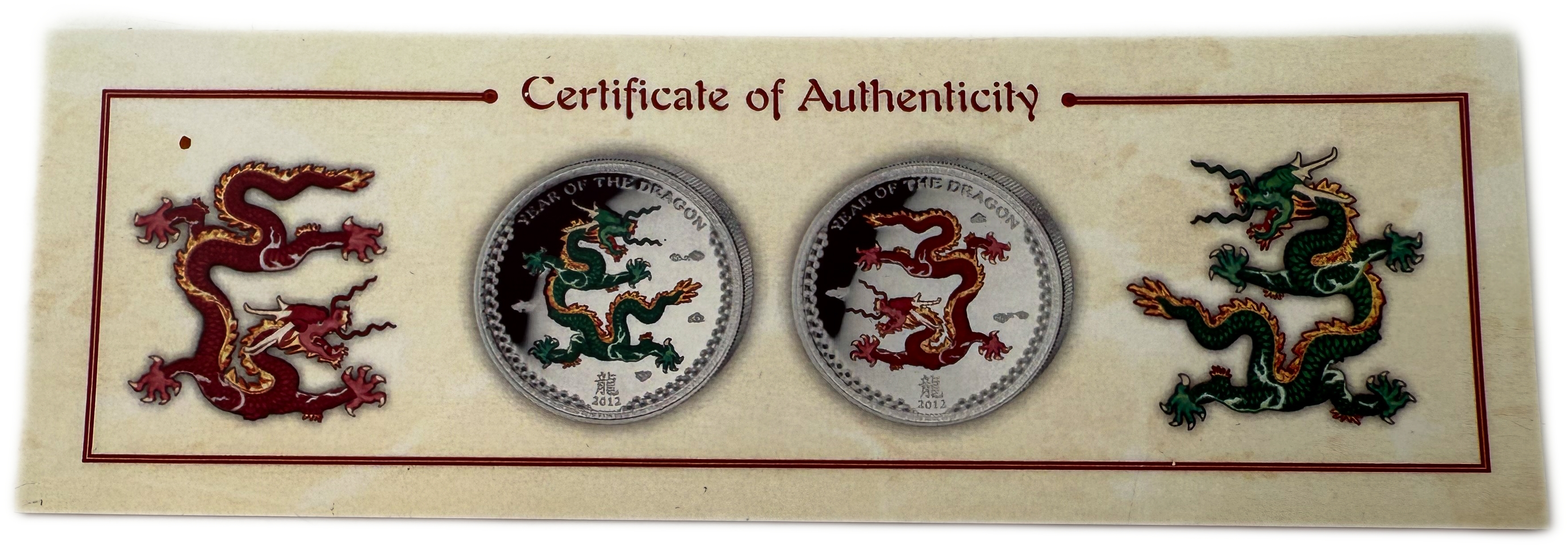 Palau - 5 Dollars 2012 - Year of the Dragon - Silver 999, 31.1g (Total NET 62.2g, 2 OZ), 40mm - 1 4