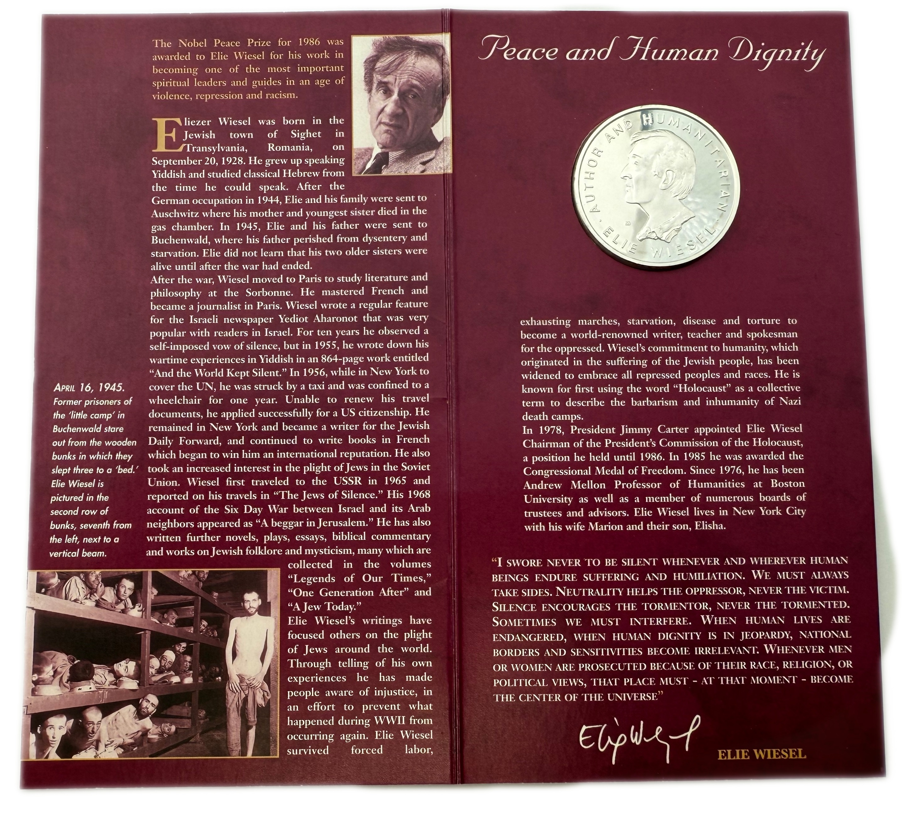World - Silver Medal Commemorating the Nobel Prize Awarded to Elie Wiesel - 925 Silver, 31.1g (net weight 28.76g ... - 1 0