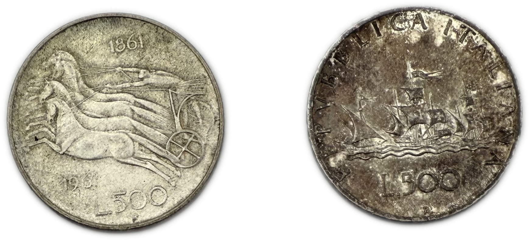 Italy - 2 silver coins 835, 22g (net 18.37g, 0.59 ounce) - 1 1