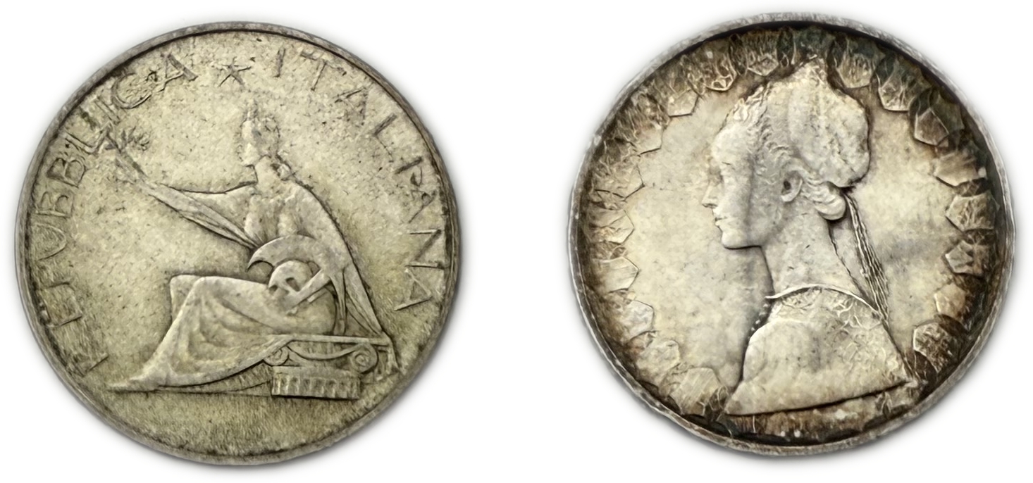 Italy - 2 silver coins 835, 22g (net 18.37g, 0.59 ounce) - 1 0