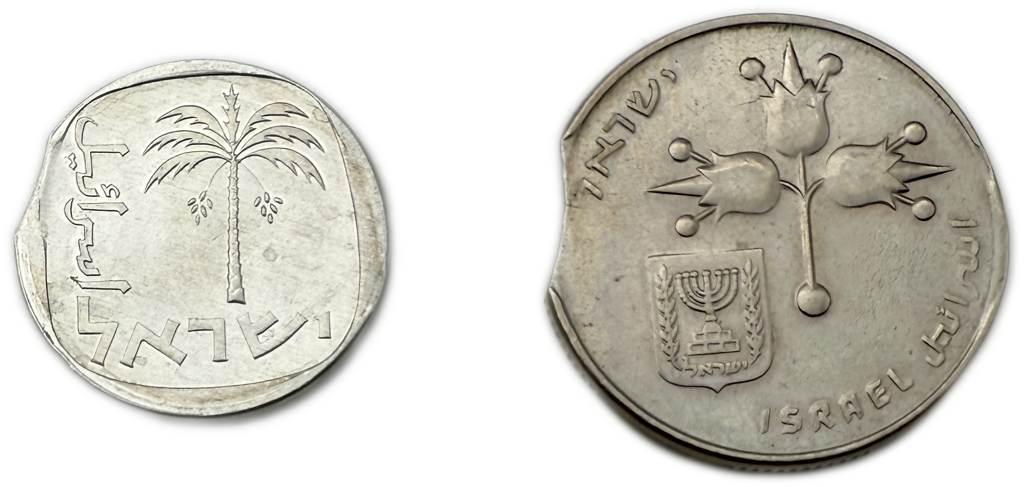 Israel - 10 Agorat 1978, 1 Lira 1978 - Minting error, clip die - you can see that at the edge of the coins they ... - 1 1