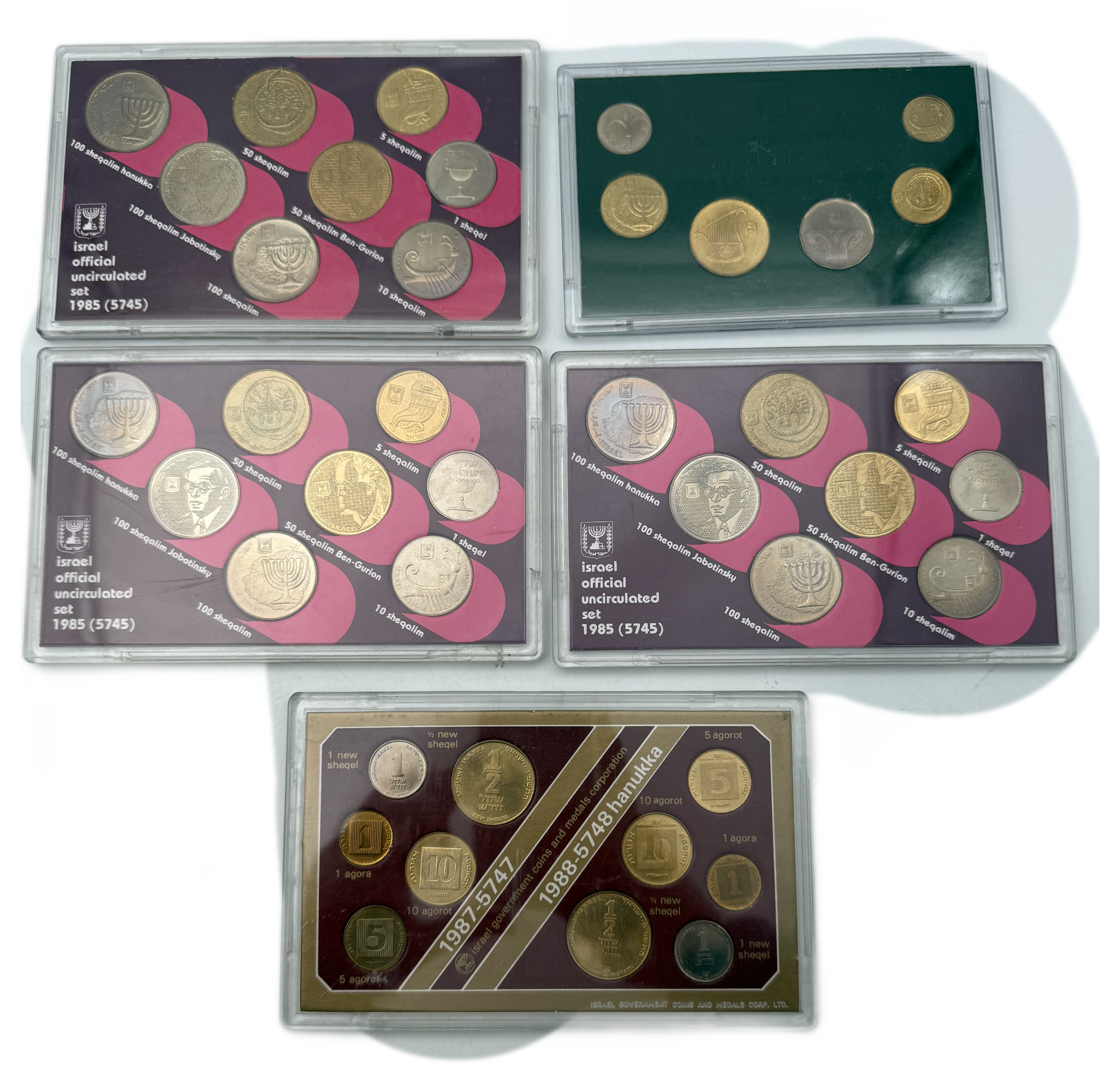 Israel - Set of 5 Coin Sets, 1980, from the New Shekel Series - Published by the Government Coin and Medal Company - 1 0