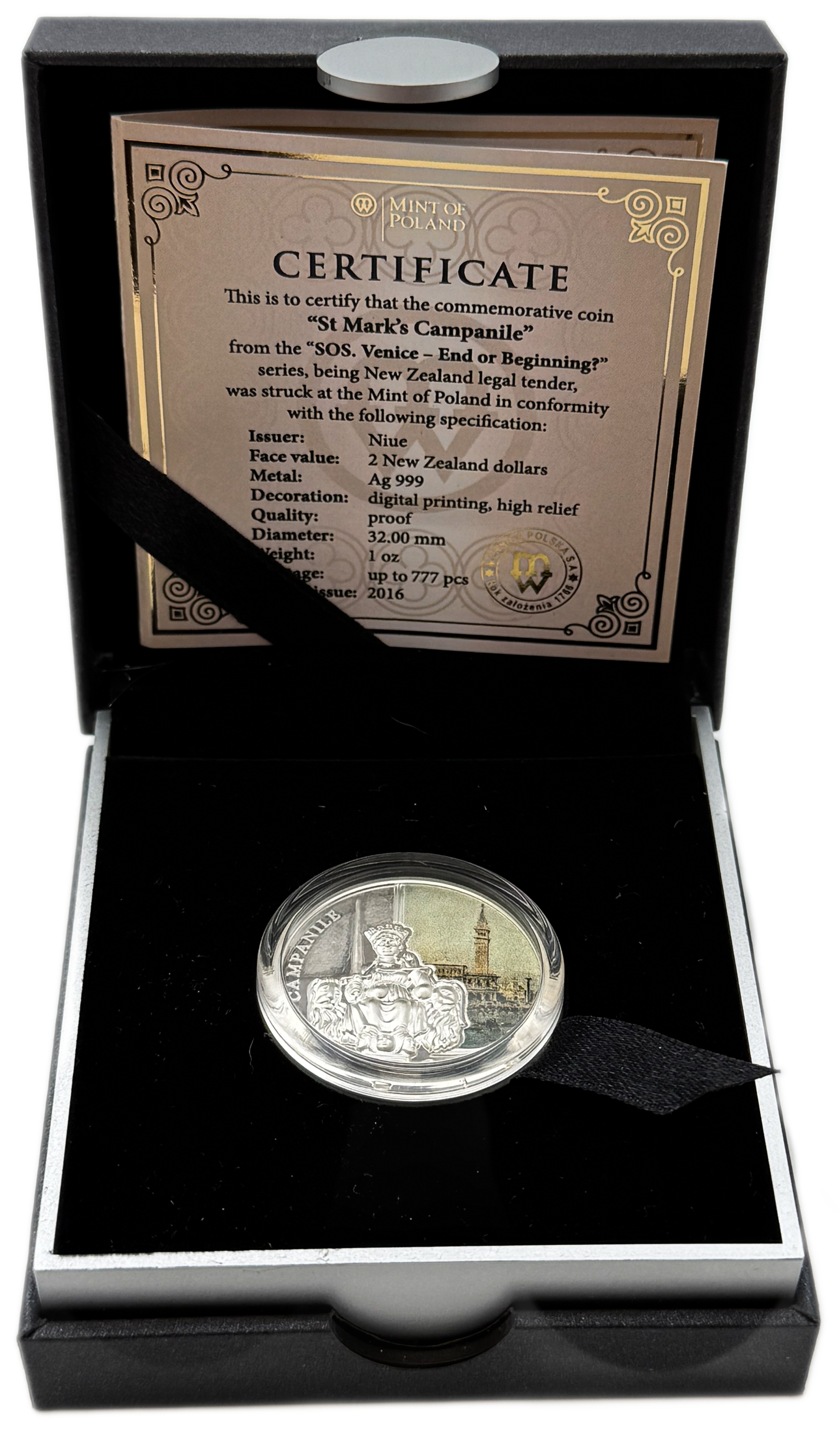 Niue - 2 Dollars 2016 - Elizabeth II St Mark's Campanile - Silver 999, 31.1g, 32mm - 1 3