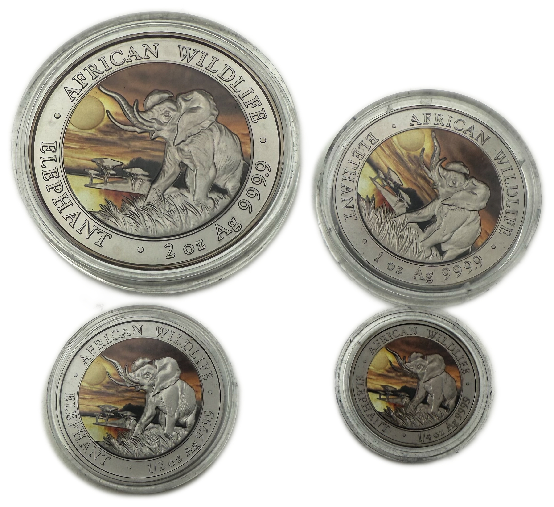Somalia - 25, 50, 100 & 200 Shilling 2016 African Somalia Wildlife Sunset Set - (Rutehnium Colour) - 1/4 oz - 2 oz ... - 1 1