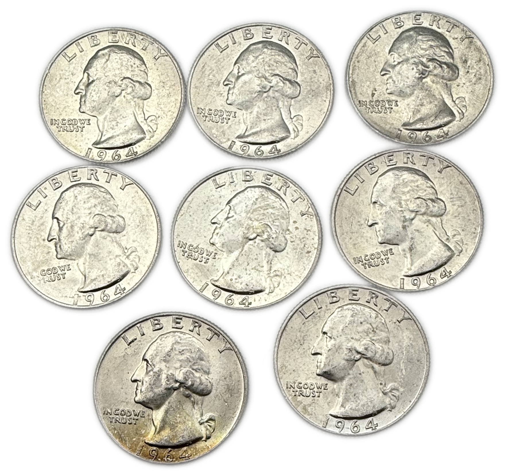 USA - Lot of 40 coins of 1/4 Dollar 1964 - "Washington Silver Quarter" - Silver 900, 6.25g (total net 225g, 7.23 ... - 1 1