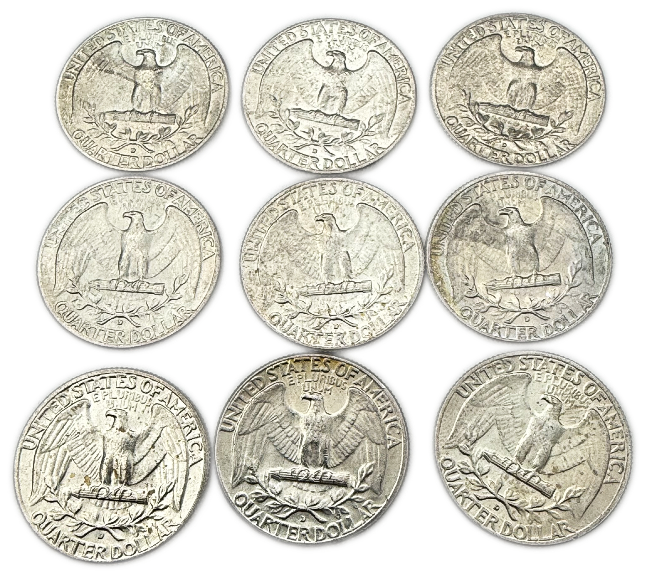 USA - Lot of 40 coins of 1/4 Dollar 1964 - "Washington Silver Quarter" - Silver 900, 6.25g (total net 225g, 7.23 ... - 1 2