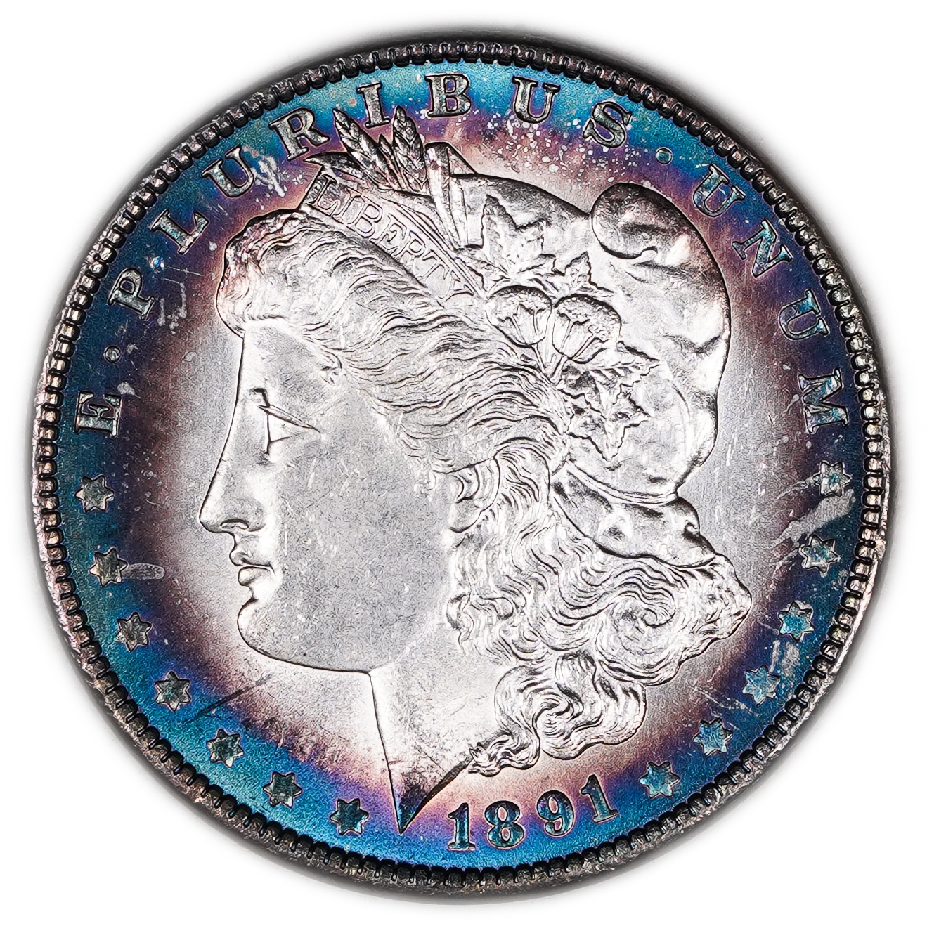 USA - 1 Morgan Dollar 1891 - UNC - 900 silver, 26.73g (net 24.05g, 0.77 oz), 38.1 mm. - 1 0