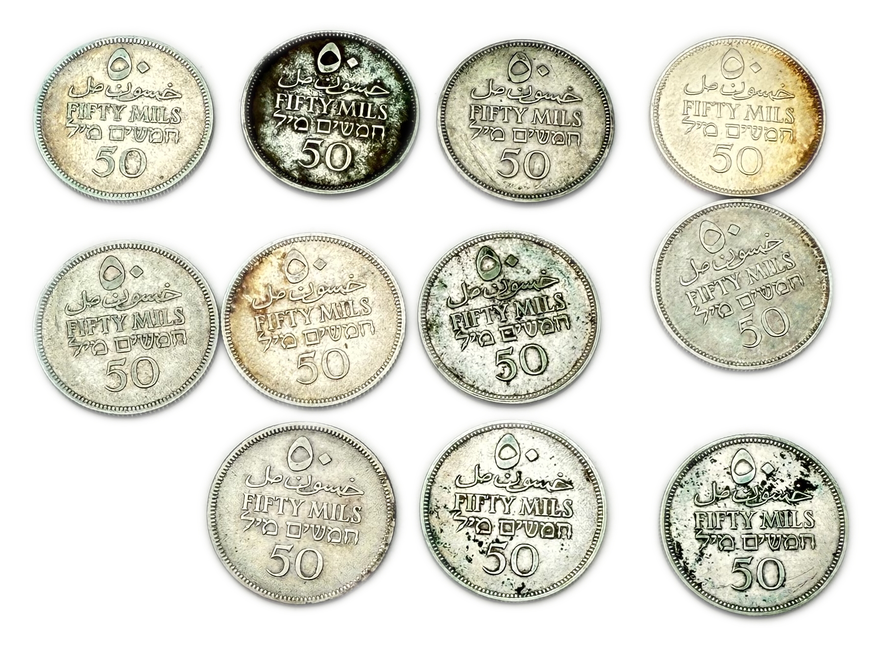 Palestine – Lot of 11 coins of 50 Mils 1927, 1931, 1933, 1934, 1935, 1939, 1940, 1942 – F-VF - 1 1