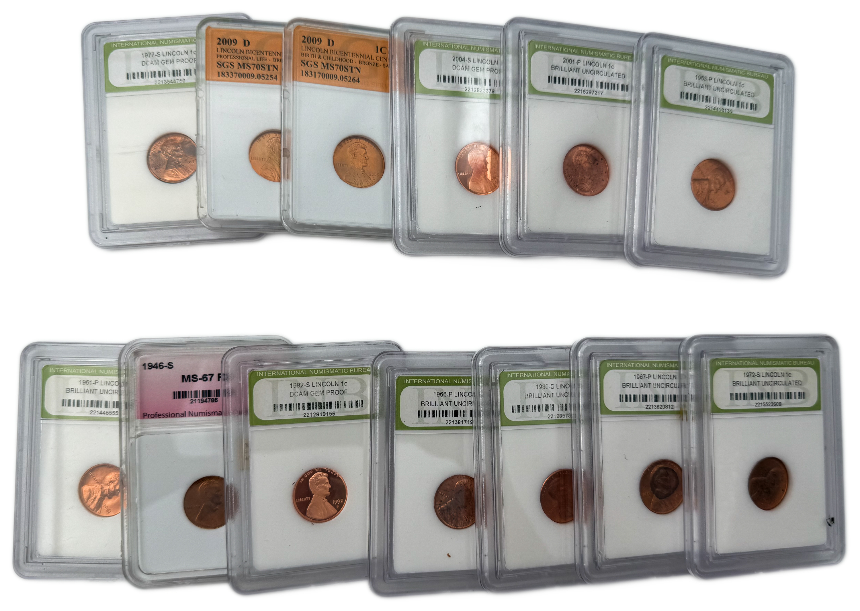 USA - Set of 14 1 cent coins from 1953, 1961, 1966, 1967, 1972, 1977, 1980, 1992, 2001, 2004, 2009, varying ... - 1 0