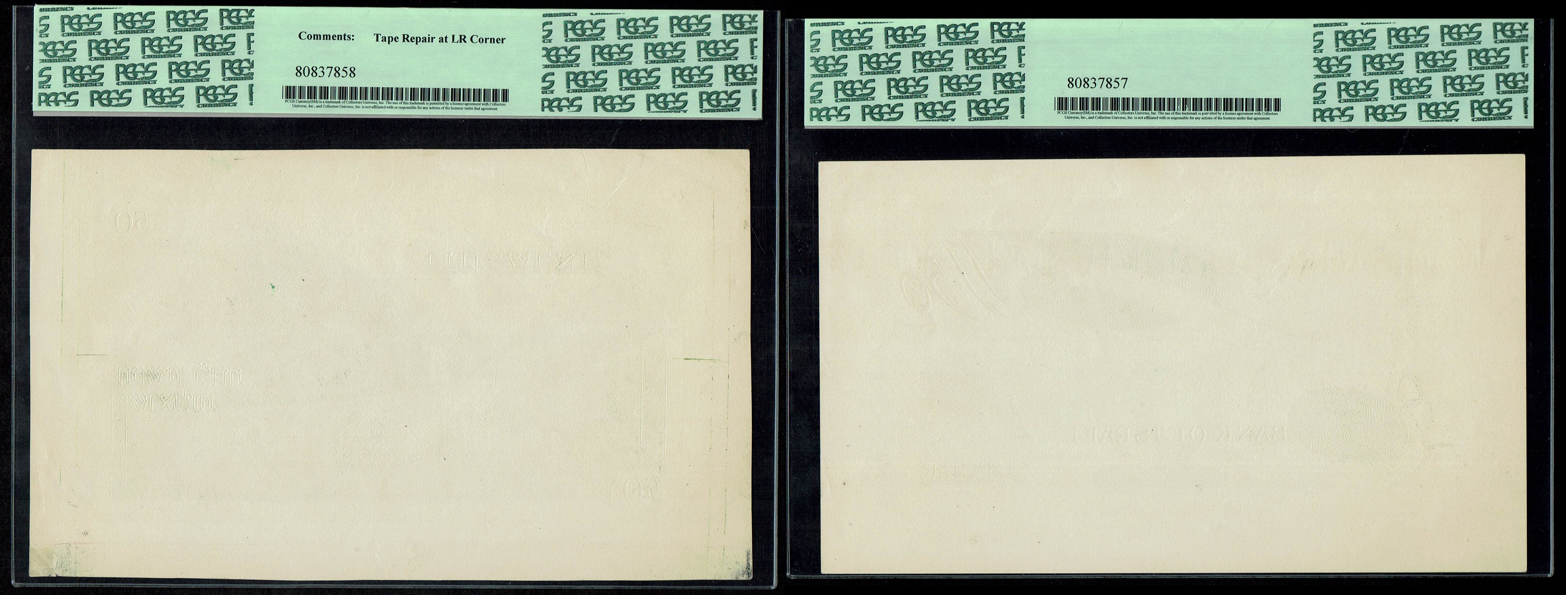 Israel - 50 Pounds (Lirot) 1955, pair of Progressive Proof banknotes in black and white - The observe and Reverse - ... - 1 1