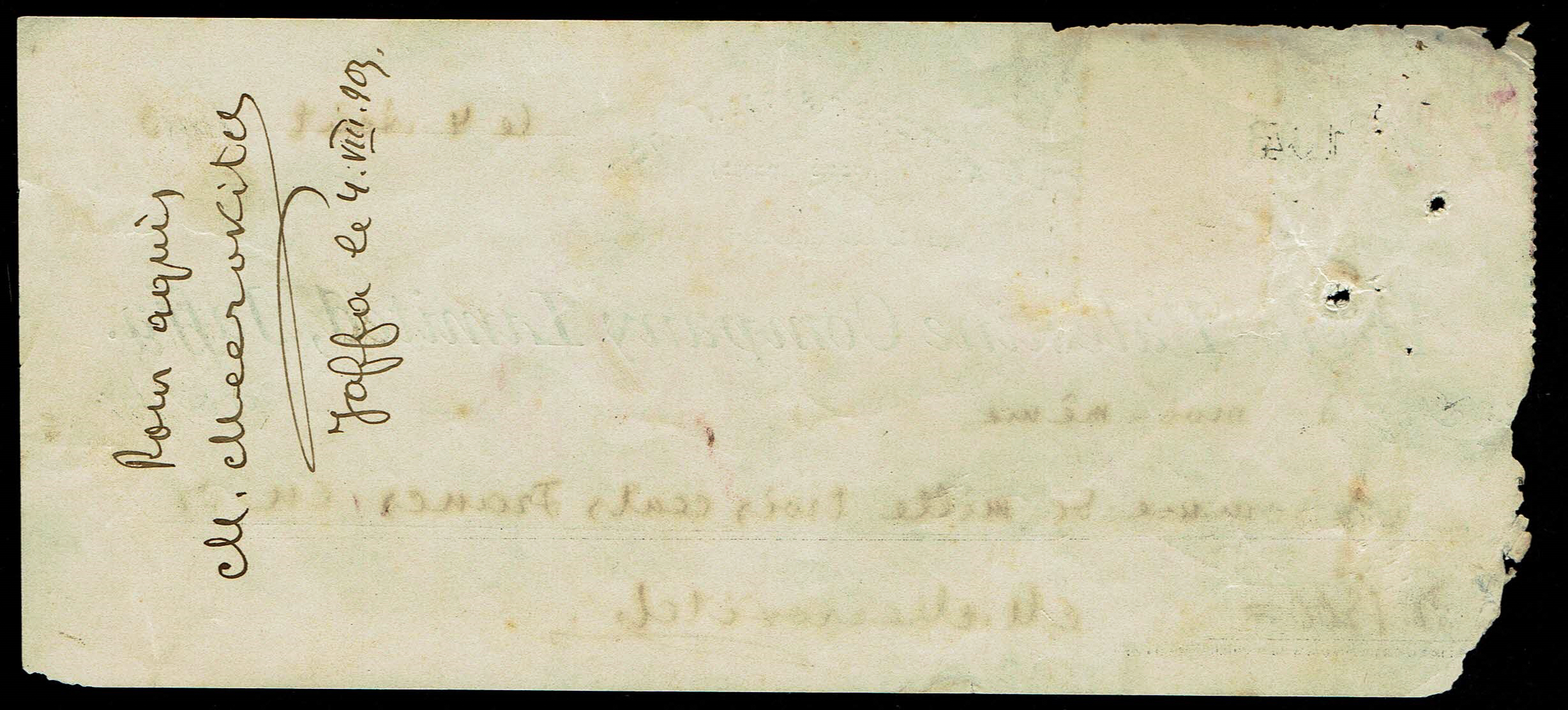 Palestine – First Check of the Anglo-Palestine Company – August 4, 1903 – Extremely Rare and Historically Important - 1 1