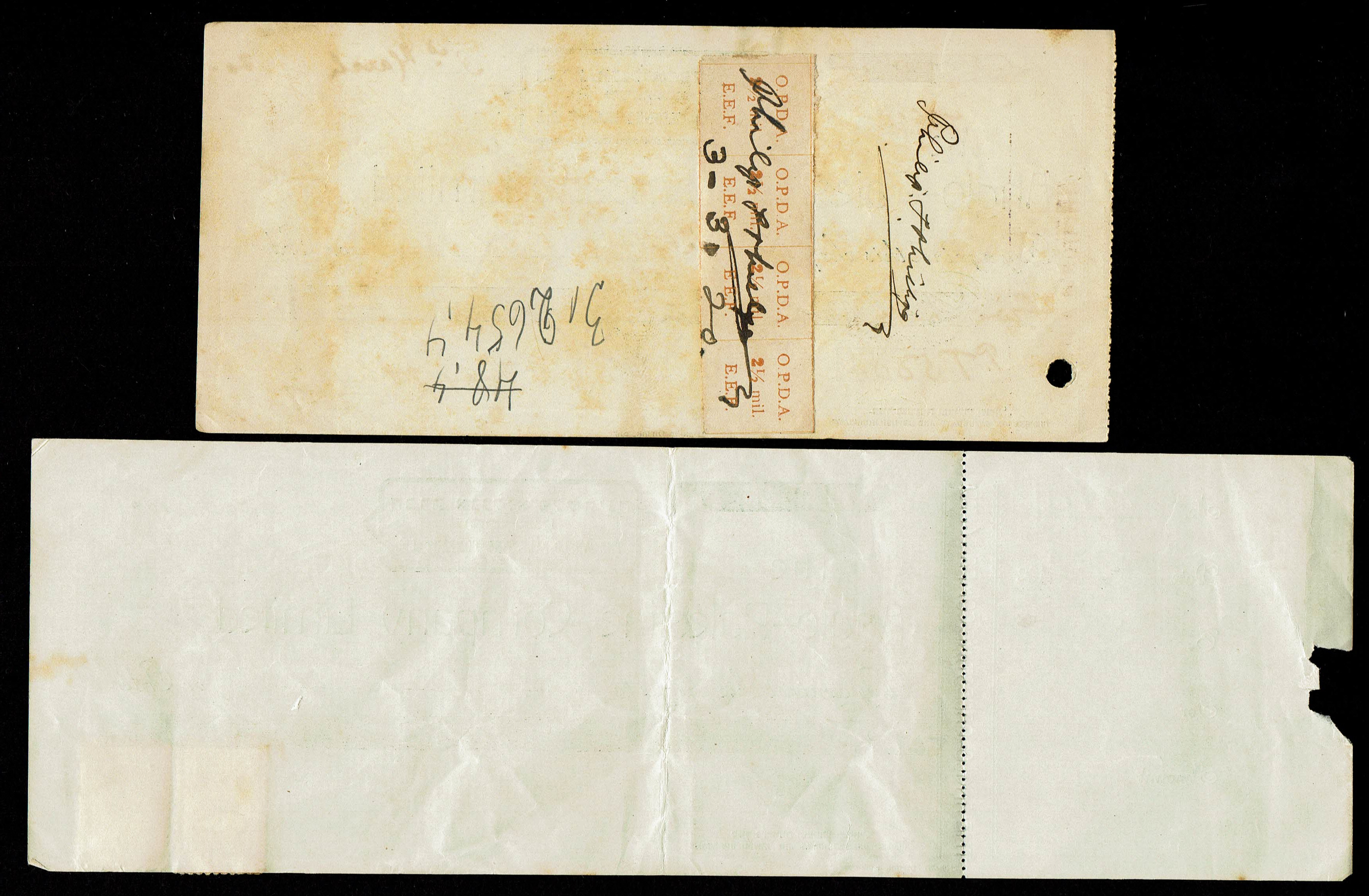 Palestine - Two Early Checks of the Anglo-Palestine Company, Jaffa - 1920s - One Unused and One Signed by Philip ... - 1 1