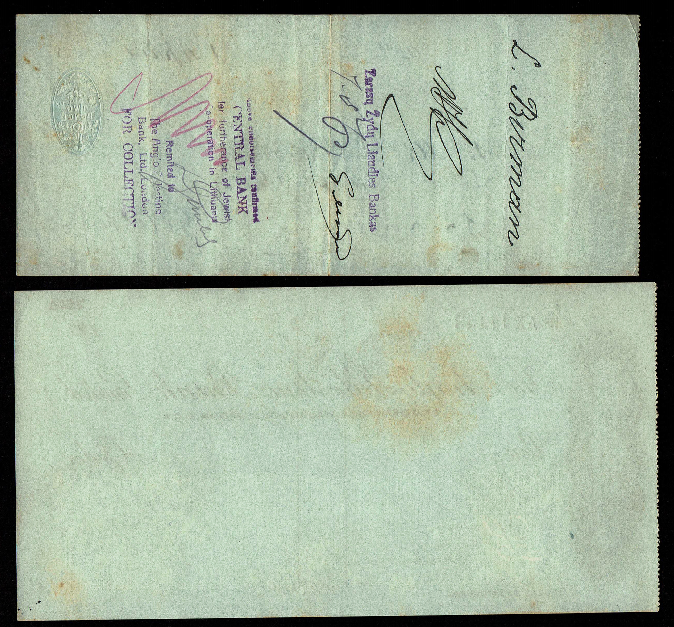 Palestine - Collection of Five Checks and an Account Transfer Document of the Anglo-Palestine Company - Including ... - 1 8