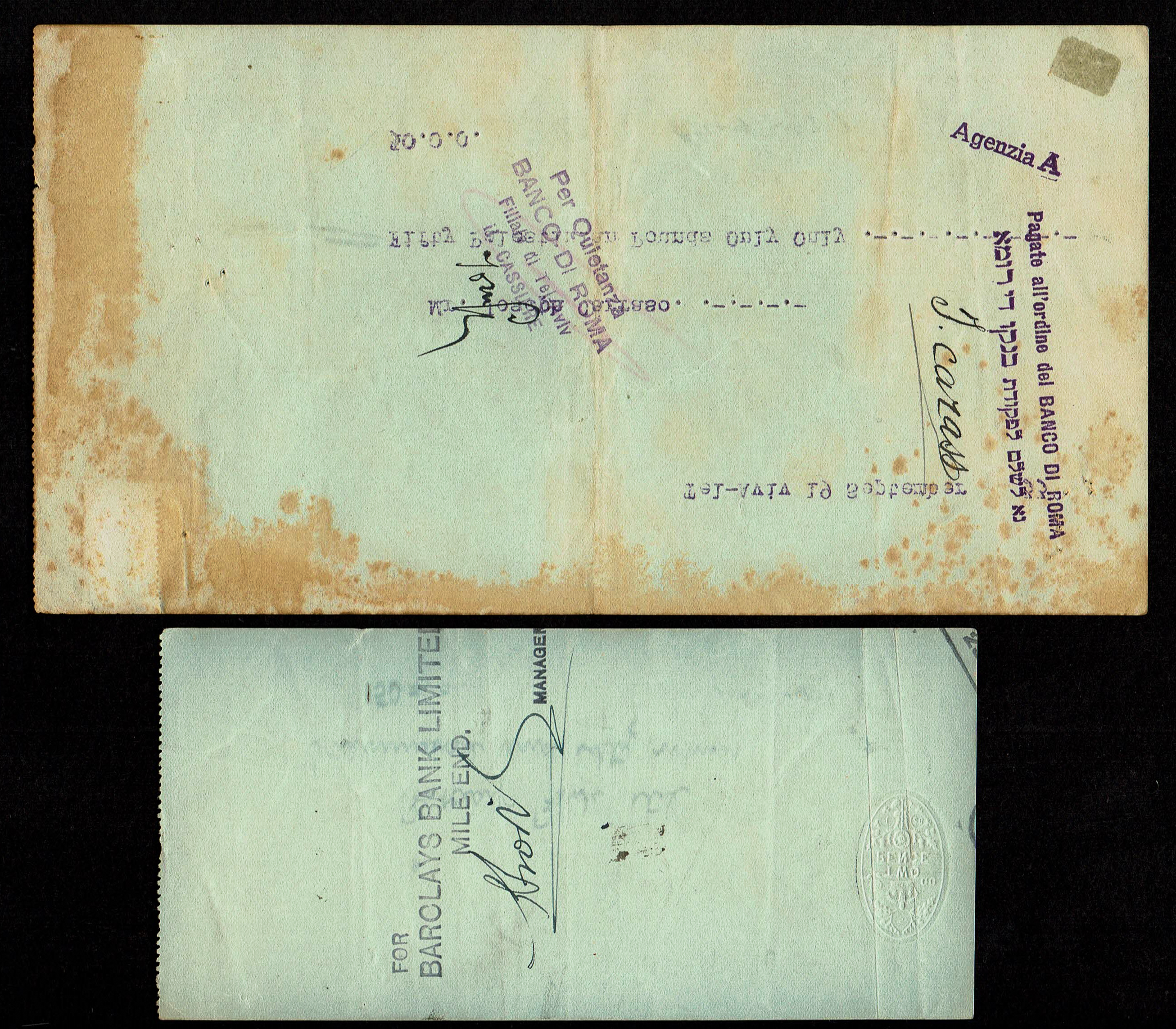 Palestine - Four Checks of the Jewish Colonial Trust (J.C.T) - Including a Rare Check Issued to the Beit Vegan ... - 1 4
