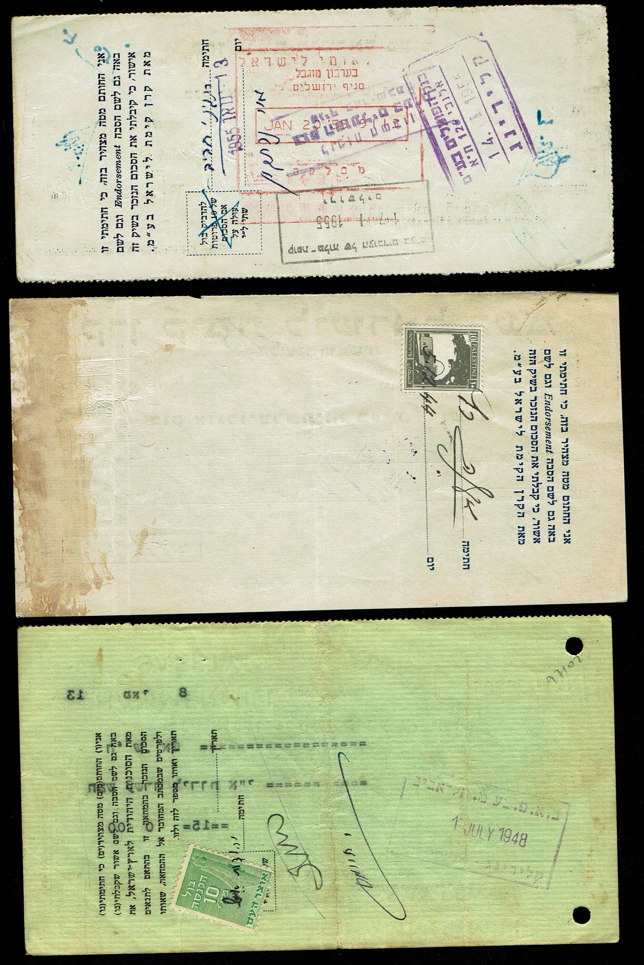 Palestine / Israel - Set of Eight Checks of the Jewish National Fund (K.K.L) - 1930s–1950s - Issued via ... - 1 4