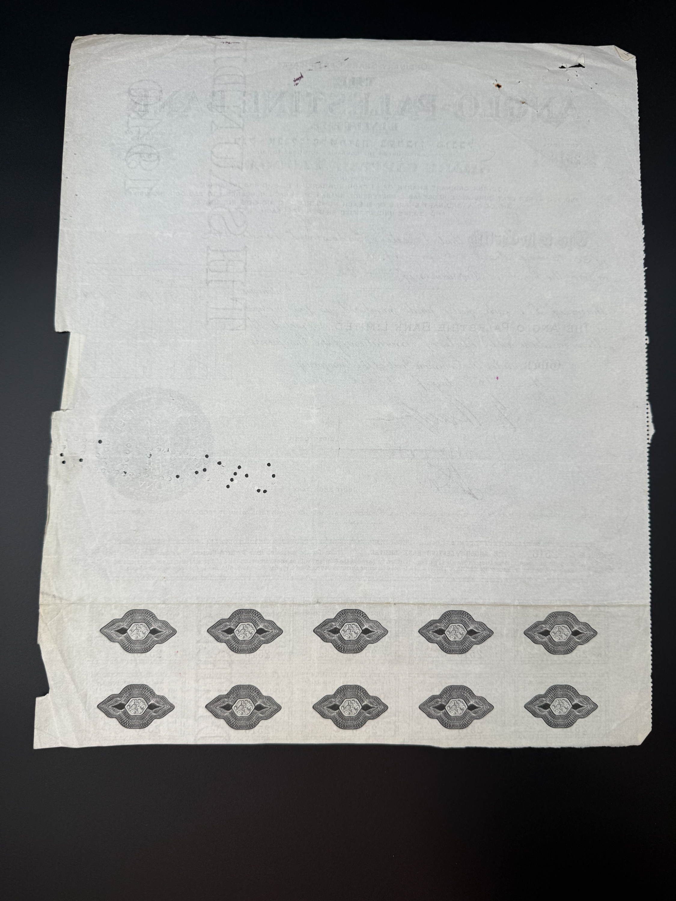 Palestine / Israel - 2 share certificates, Anglo Palestine, New York Branch - 3, 50 share units 1947 - 1 2
