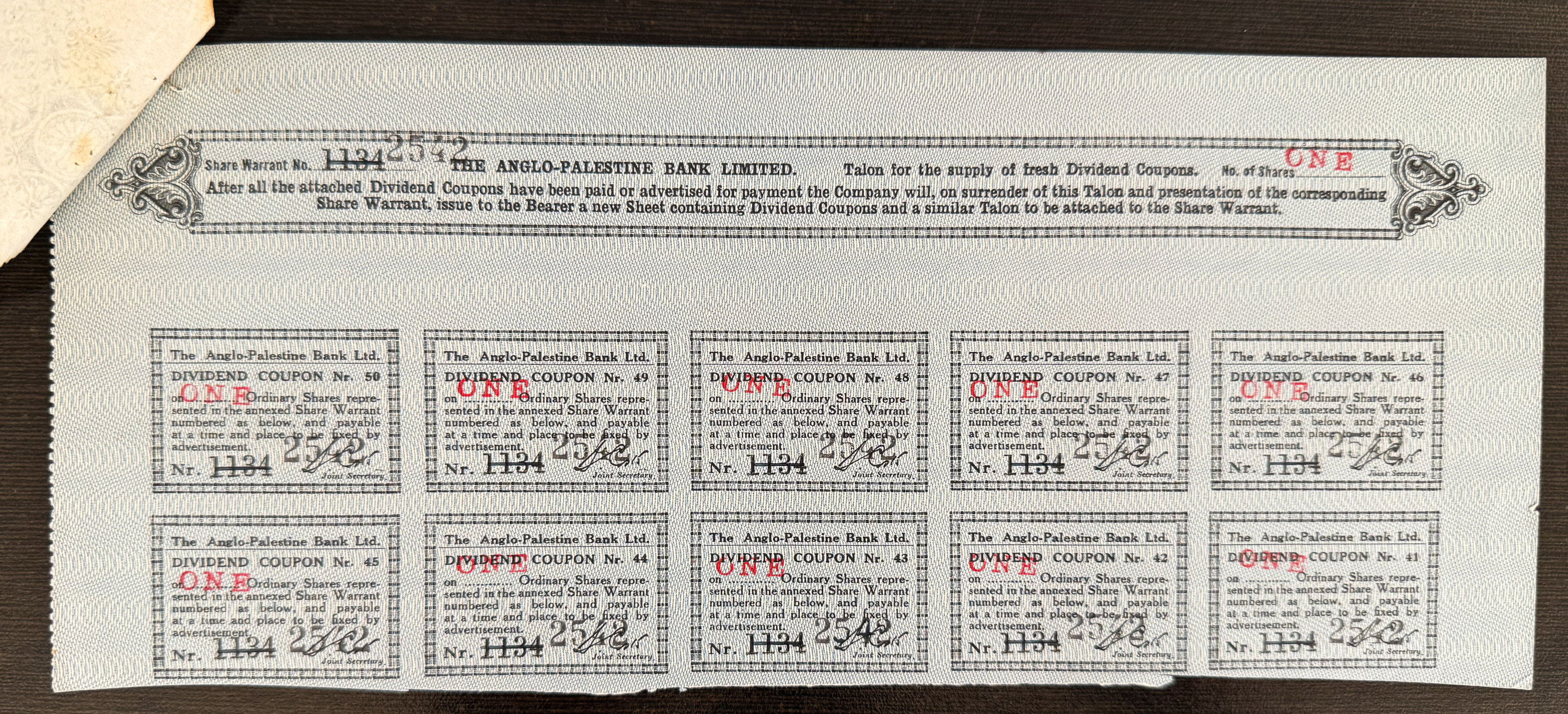 Palestine - Two Share Certificates of the Anglo-Palestine Company Ltd. - 1908/1909 - Second Series with Capital ... - 1 2