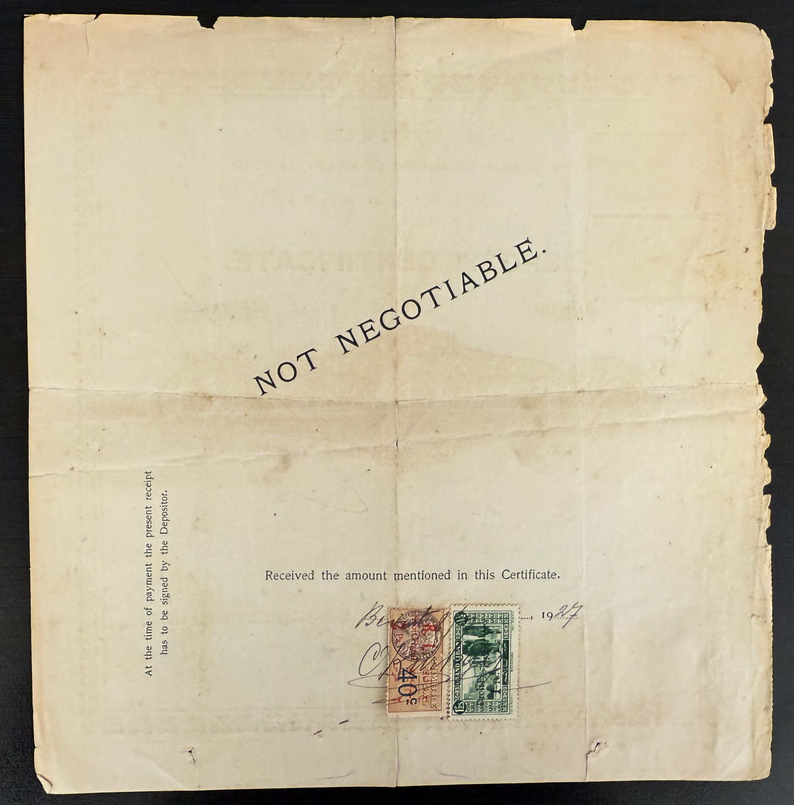 Palestine / Lebanon - Deposit Certificate of The Anglo-Palestine Company Ltd., Beirut Branch - 1926/27 - 35 Turkish ... - 1 1