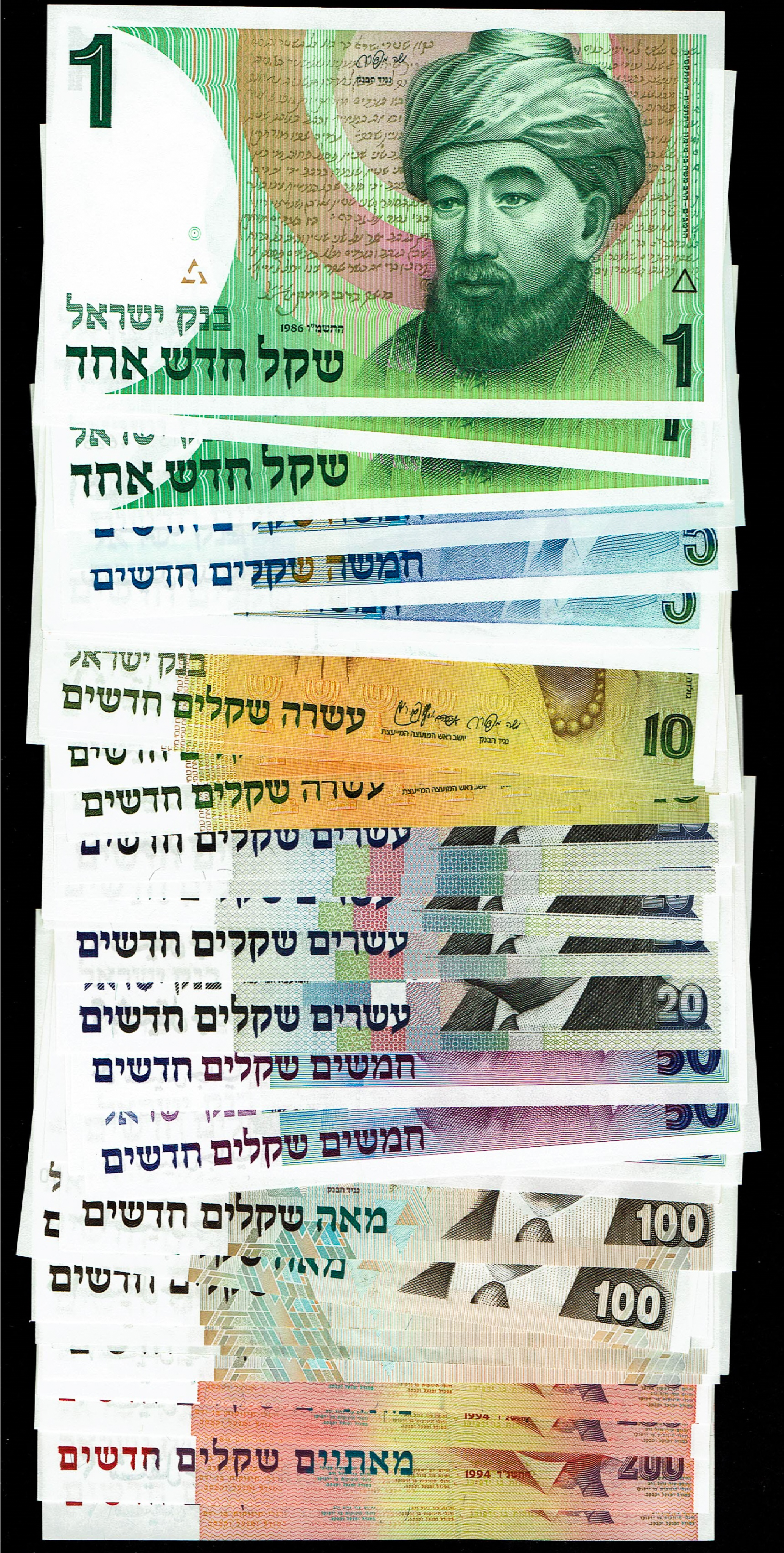 Israel - Set of 39 banknotes from the new shekel series, 1, 5, 10, 20, 50, 100 and 200 Shekels 1986, 1987, 1991 ... - 1 0