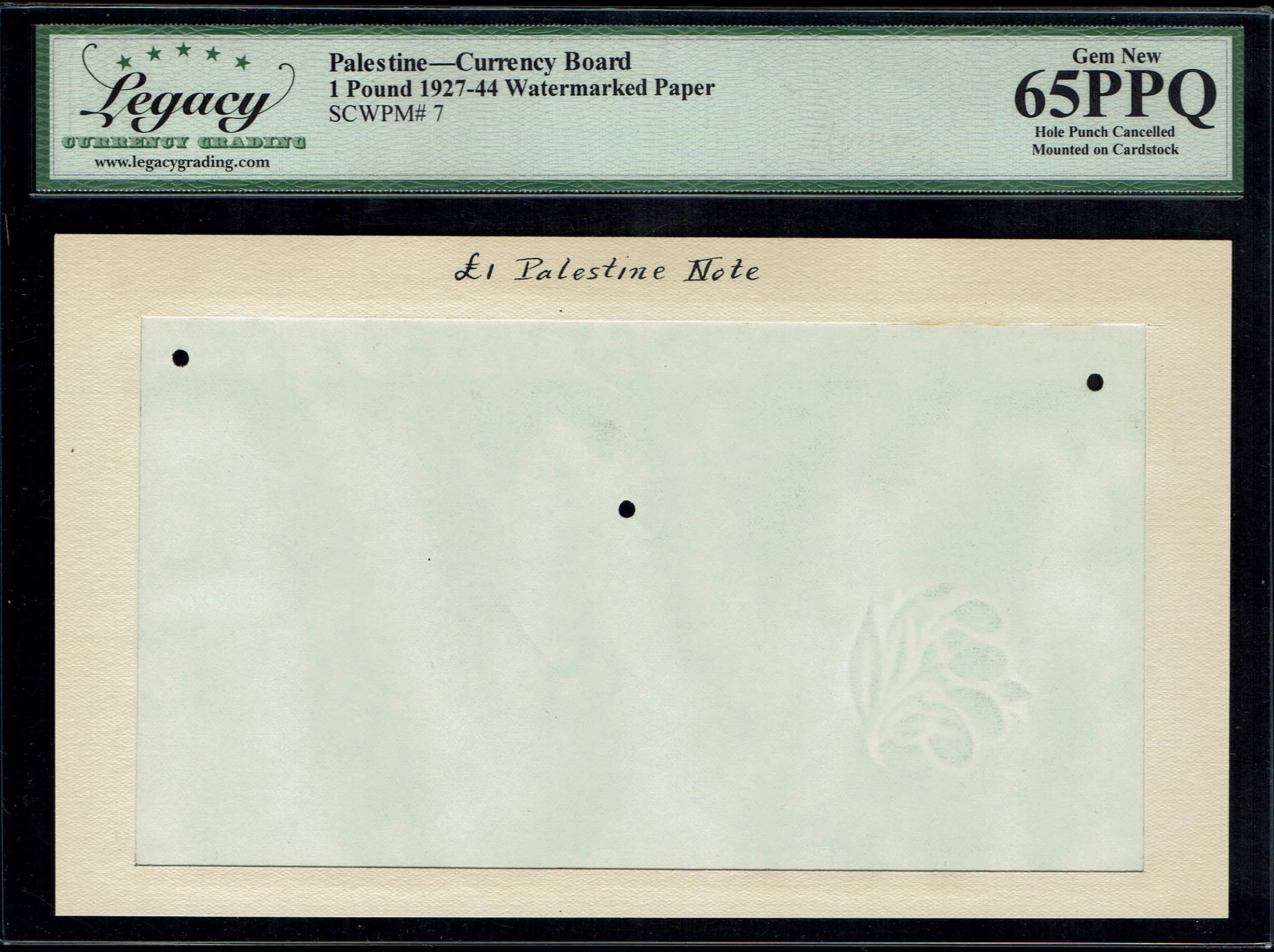 Palestine – Pair of Watermark Papers for 500 Mils and 1 Pound Banknotes – Portals Paper Archive – Legacy 65, 66 EPQ ... - 1 3