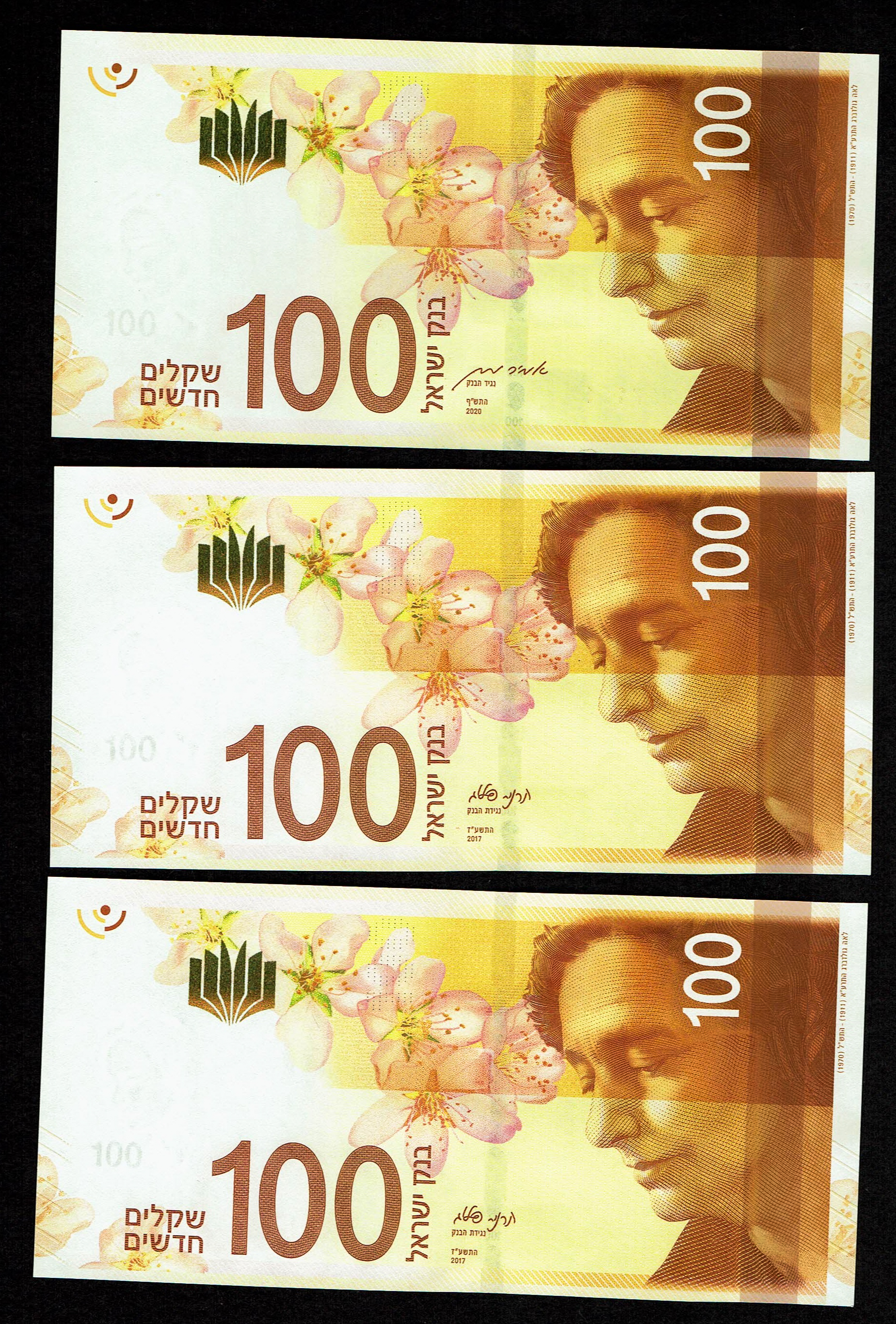 Israel - Lot of 9 Banknotes of 100 Shekels 2017, 2020 - "New Shekel Series C" - UNC - 1 1