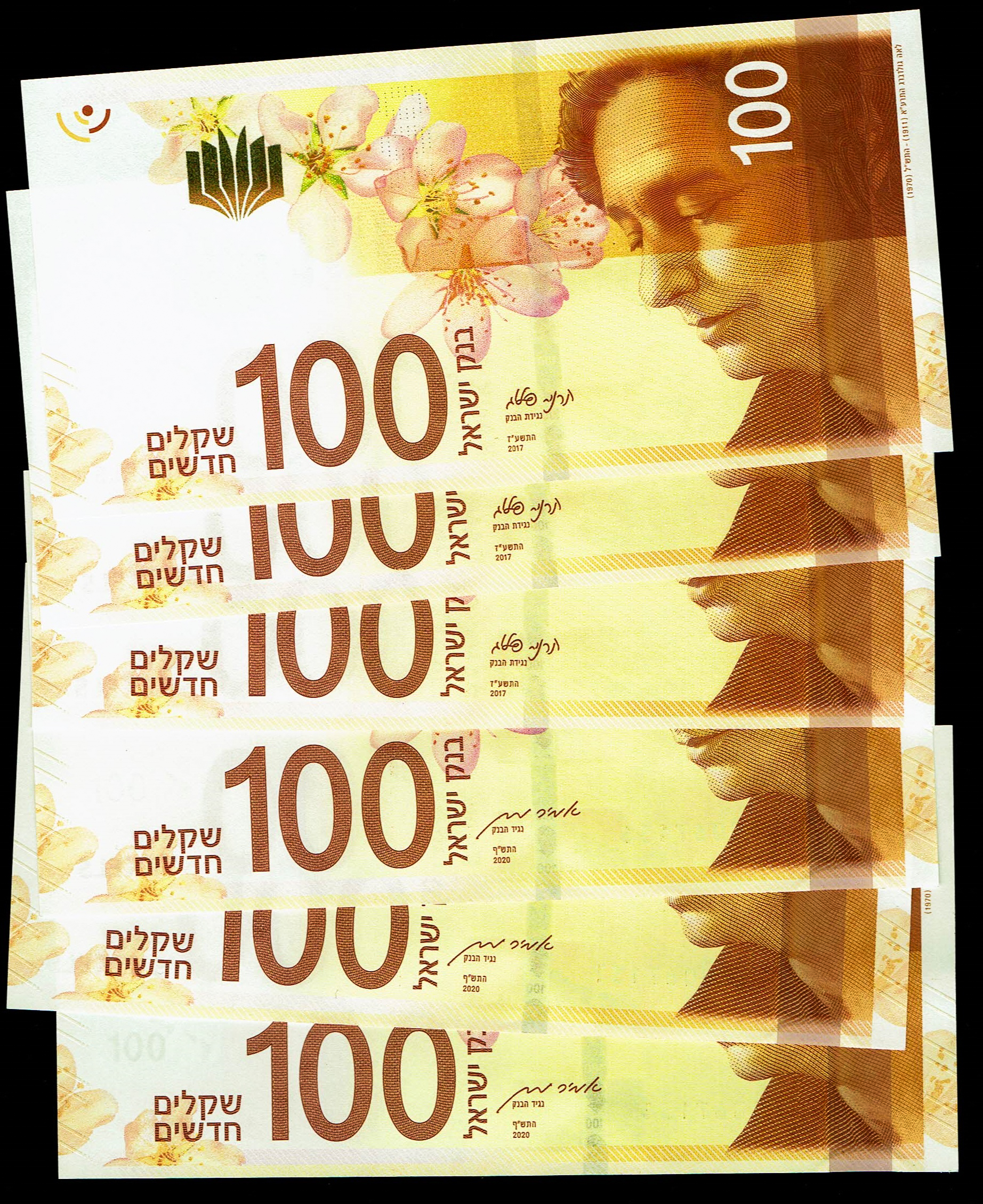 Israel - Lot of 9 Banknotes of 100 Shekels 2017, 2020 - "New Shekel Series C" - UNC - 1 0