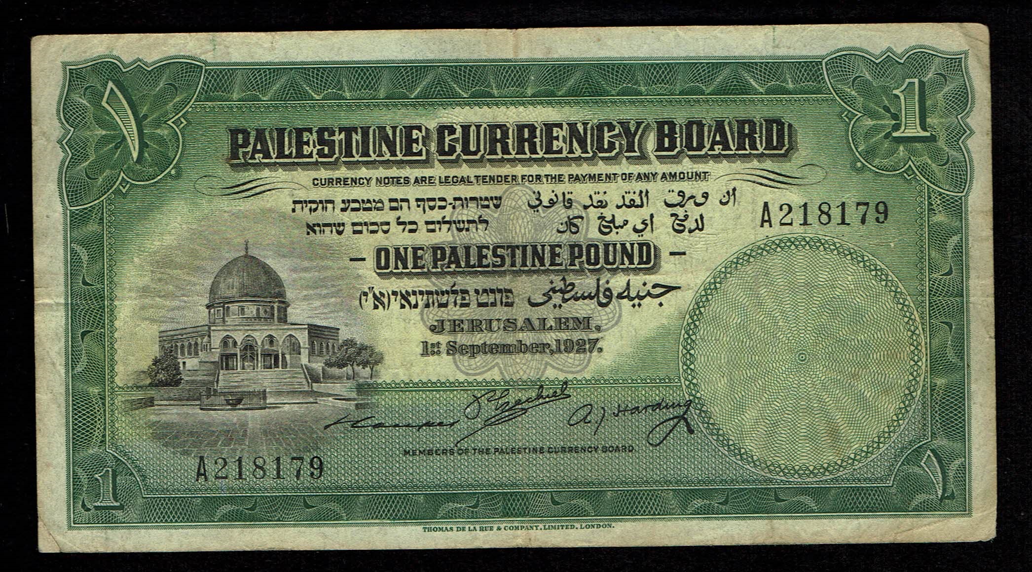 Palestine - 1 pound 1927 - VF - Prefix A - 1 0