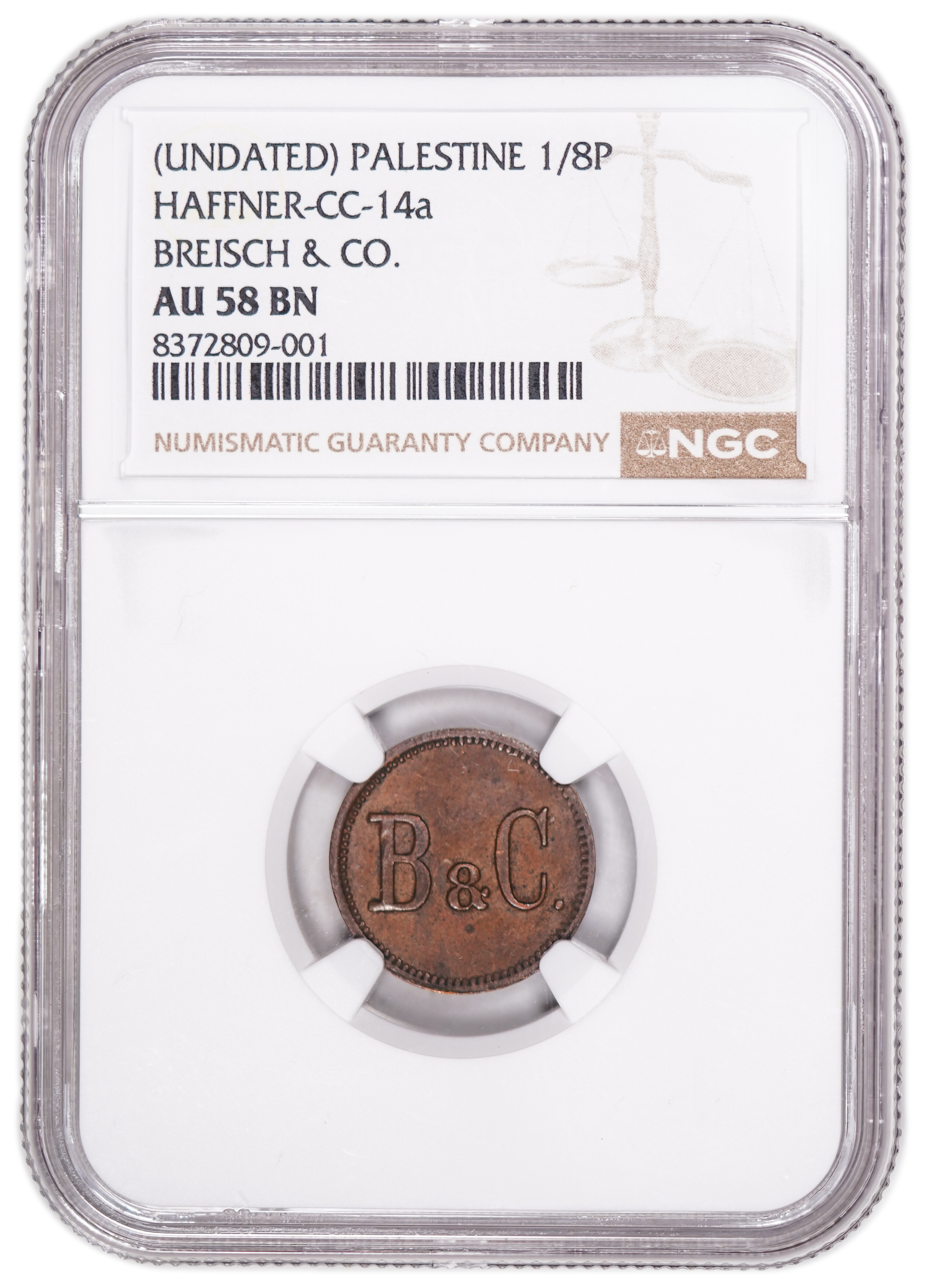 Palestine - Templar colonies tokens - 1/8 Para 1880-1917 - B&C (Breisch & Gesellschaft) - Very Rare - NGC AU 58 - 1 2