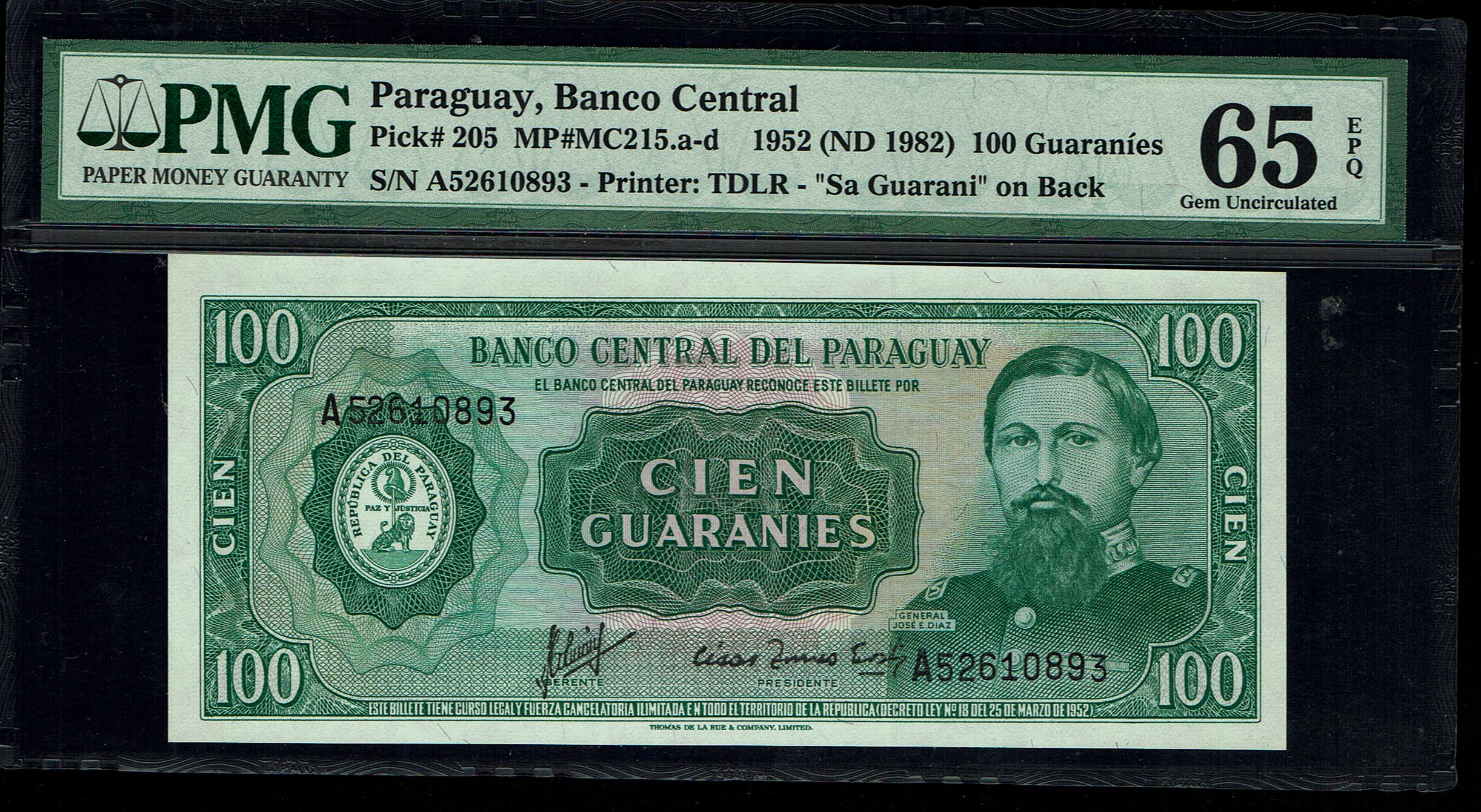 Paraguay - 100 Guaranies 1982 - Guarani value on reverse - PMG 65 EPQ - 1 0