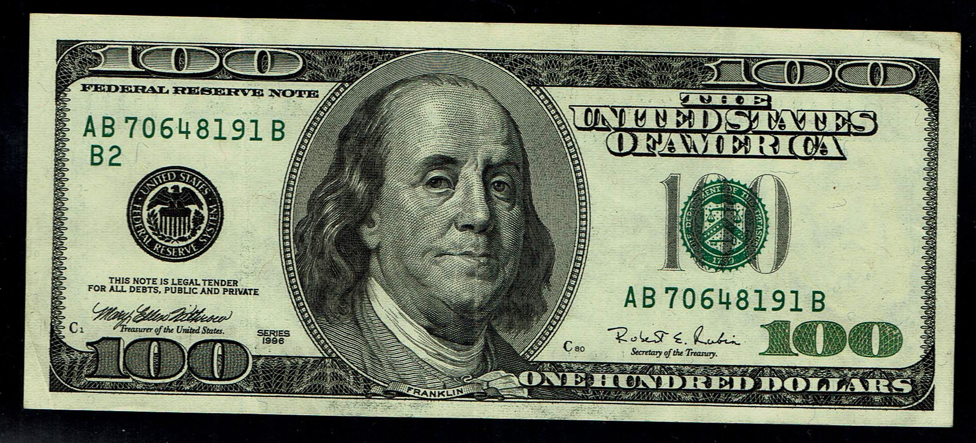 USA - 100 Dollars 1996 - Printing Error, Reverse Printing is Off Centered - XF - 1 1