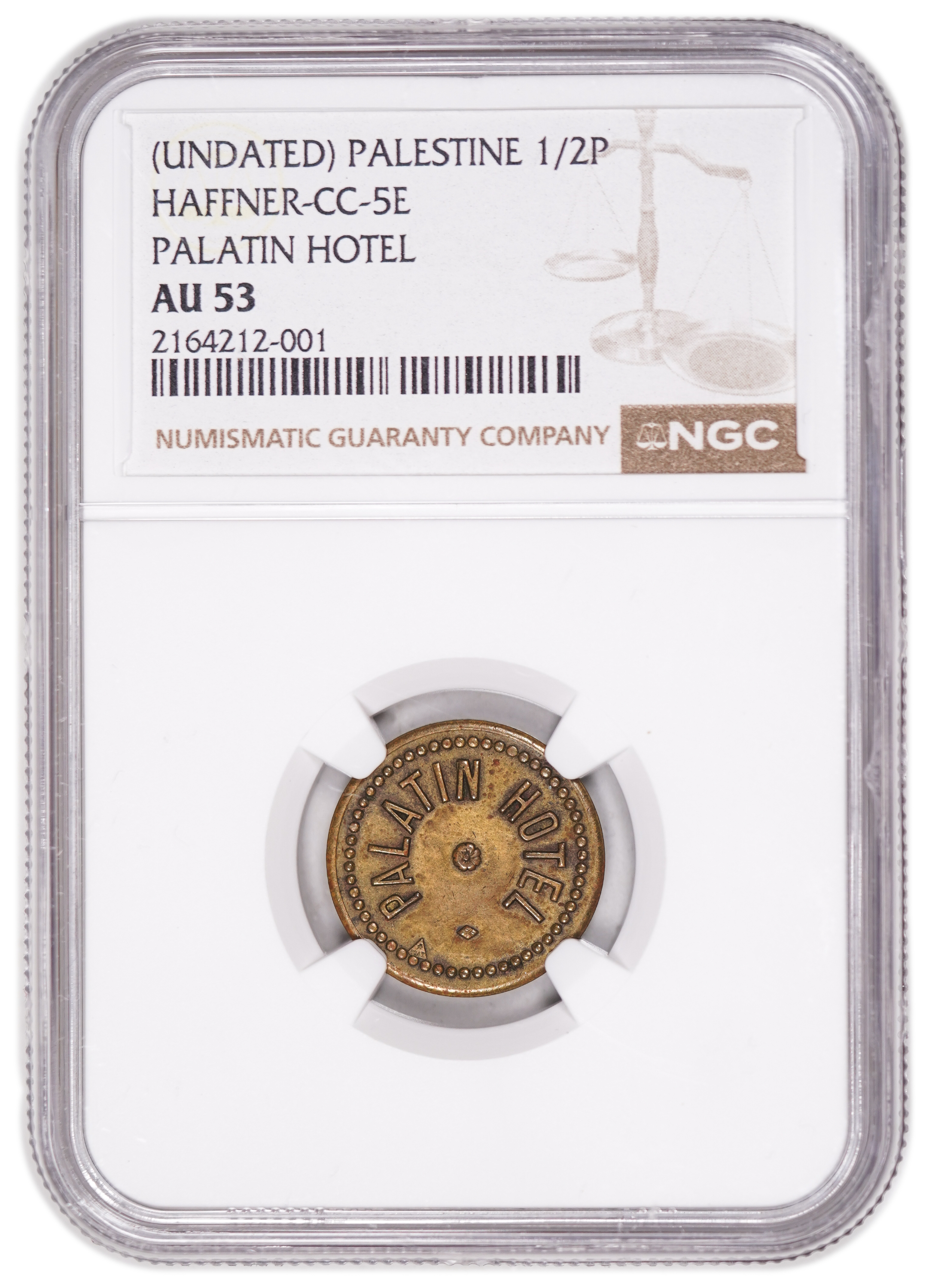 Palestine - 1/2 Piaster 1930' - Palatin Hotel - NGC AU 53 - Very high grade for this token - 1 2