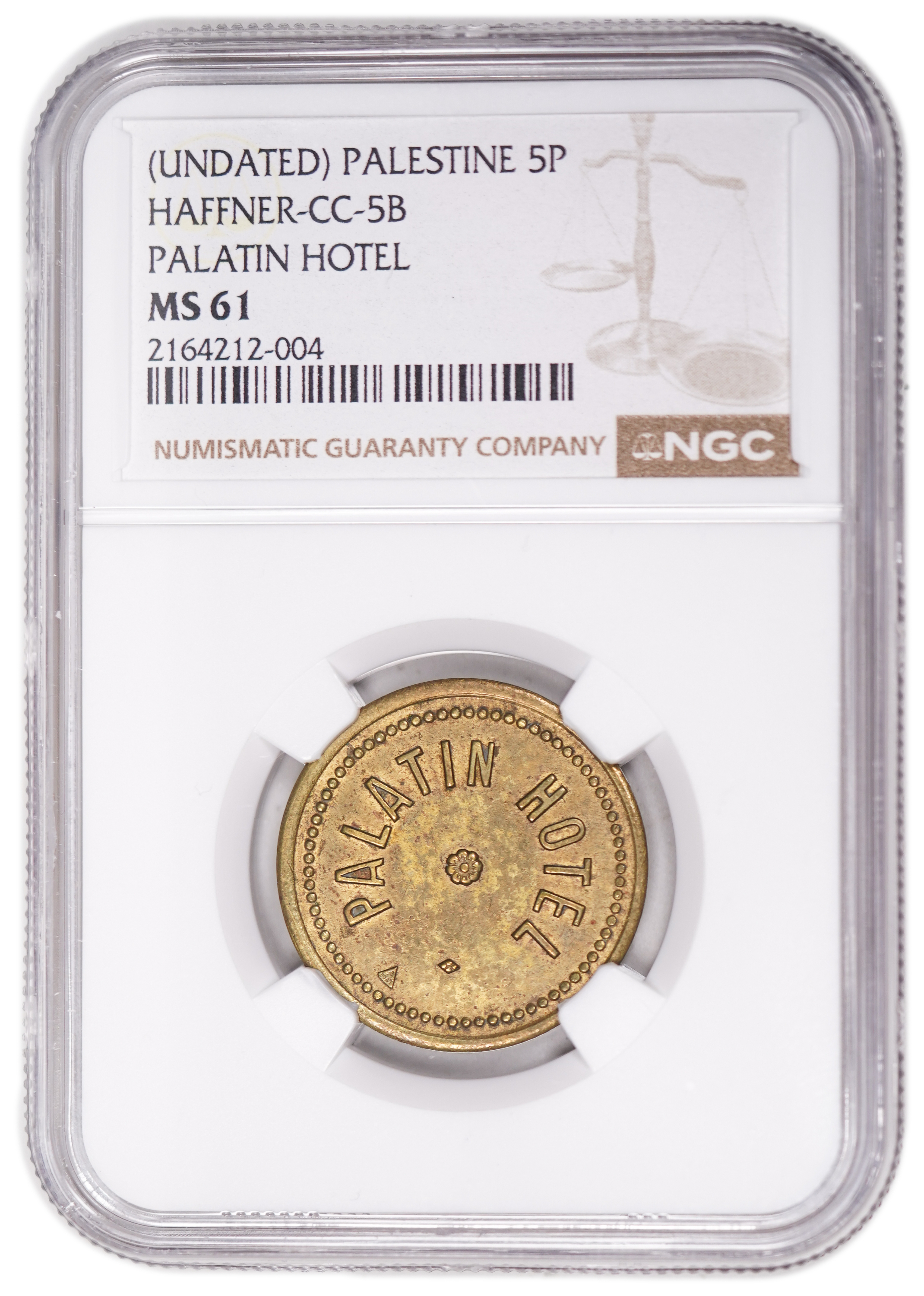 Palestine - 5 Piaster 1930' - Palatin Hotel - NGC MS 61 - 1 2
