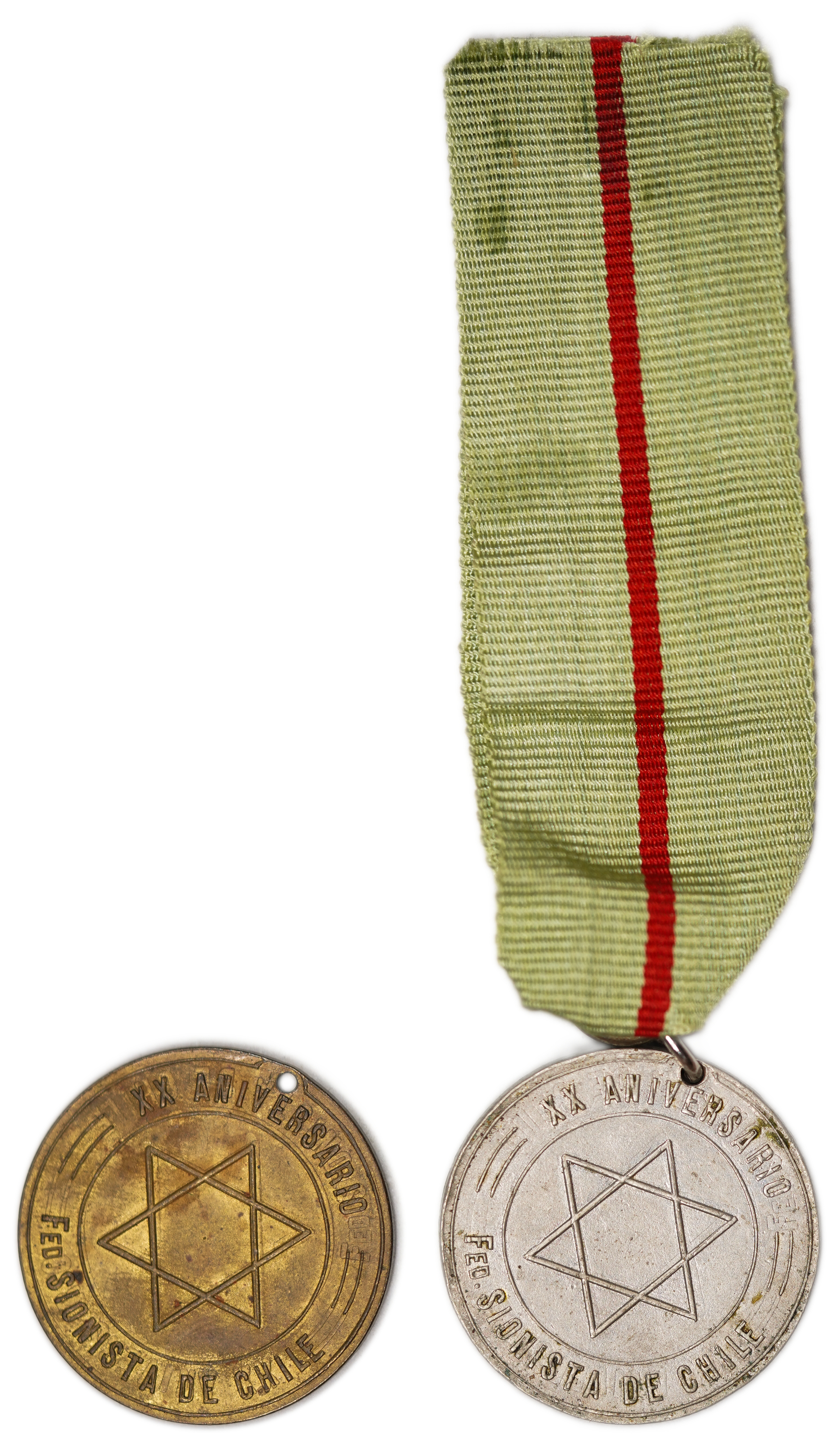 Judaica / Zionism - Chile, Pair of Medals for the 20th Anniversary of the Zionist Federation of Chile, 1939 - 1 3
