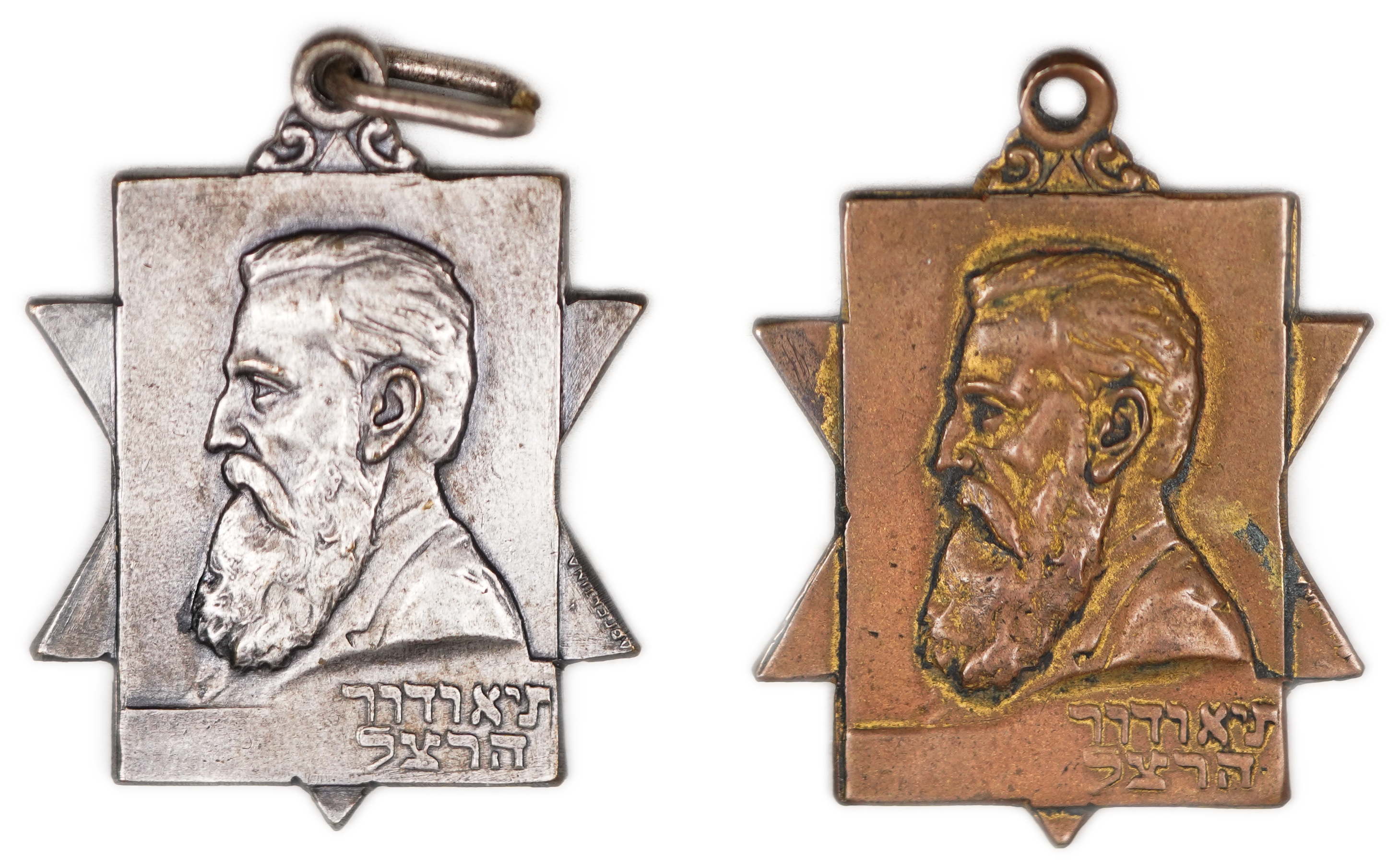 Judaica / Zionism - Argentina, Pair of Theodor Herzl Medals with Map of the Land of Israel - 1 0