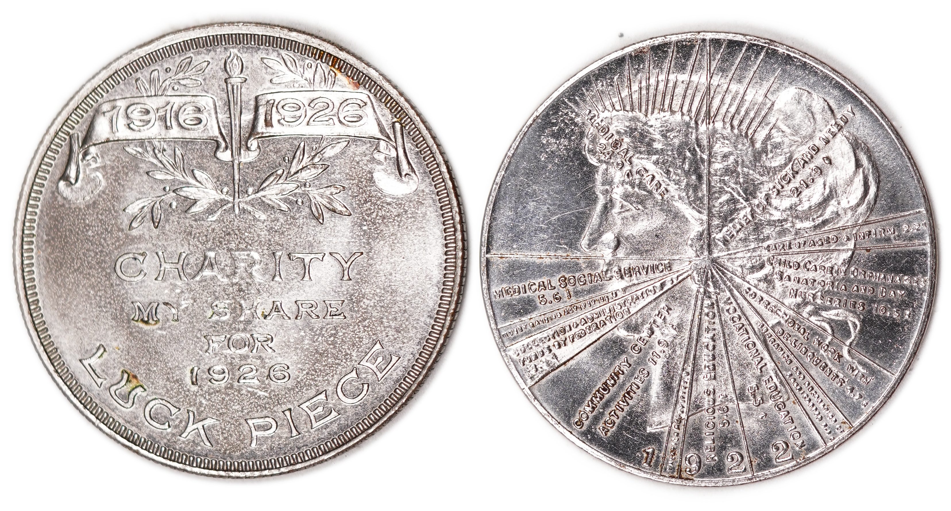 Judaica / Zionism - USA, Two Charity Tokens - Jewish Philanthropic Society of New York, 1922 and 1926 - 1 1