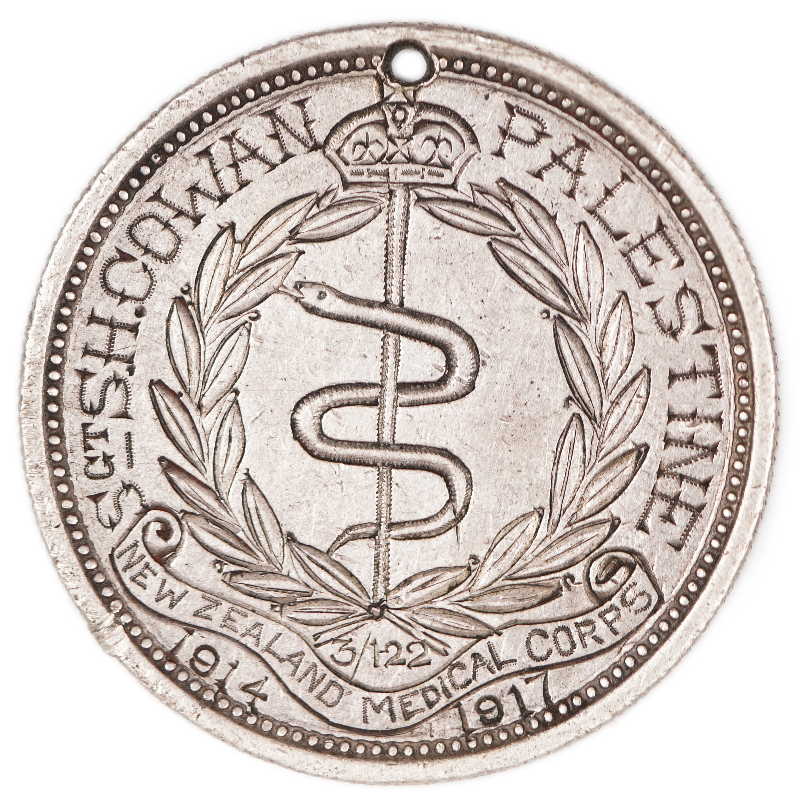 Palestine - "NEW ZEALAND MEDICAL CORPS PALESTINE 1914 1917" Engraved Token on Egyptian 10 Piastres Coin - 1 0