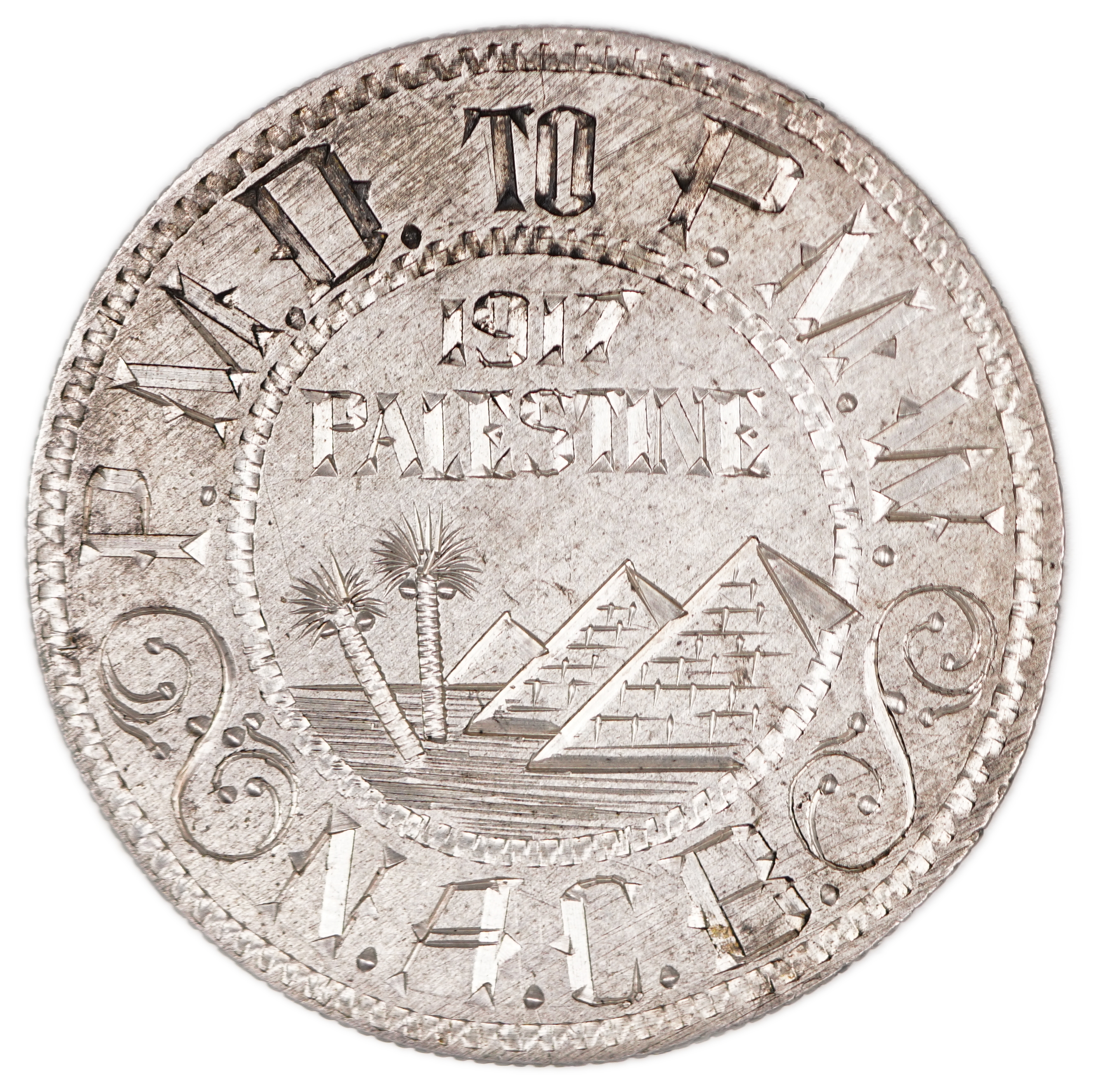Palestine - "PALESTINE 1917" Souvenir Token, Engraved on an Egyptian 10 Piastres Coin by a Soldier of the Egyptian ... - 1 0
