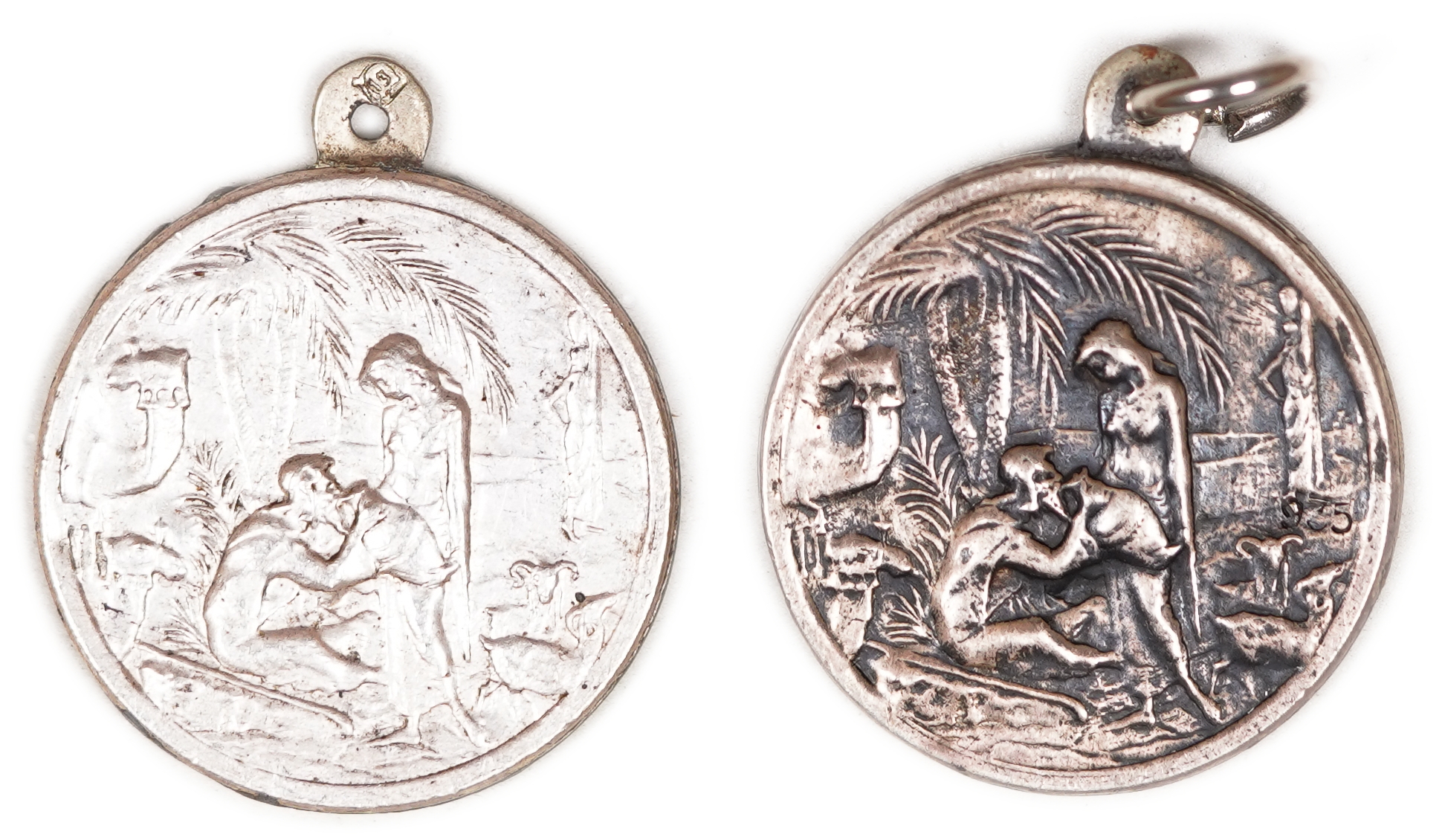 Palestine / Early Israel - Pair of “Ruth and Boaz” Pendants - Bezalel, One Silver and One Copper-Nickel - 1 1