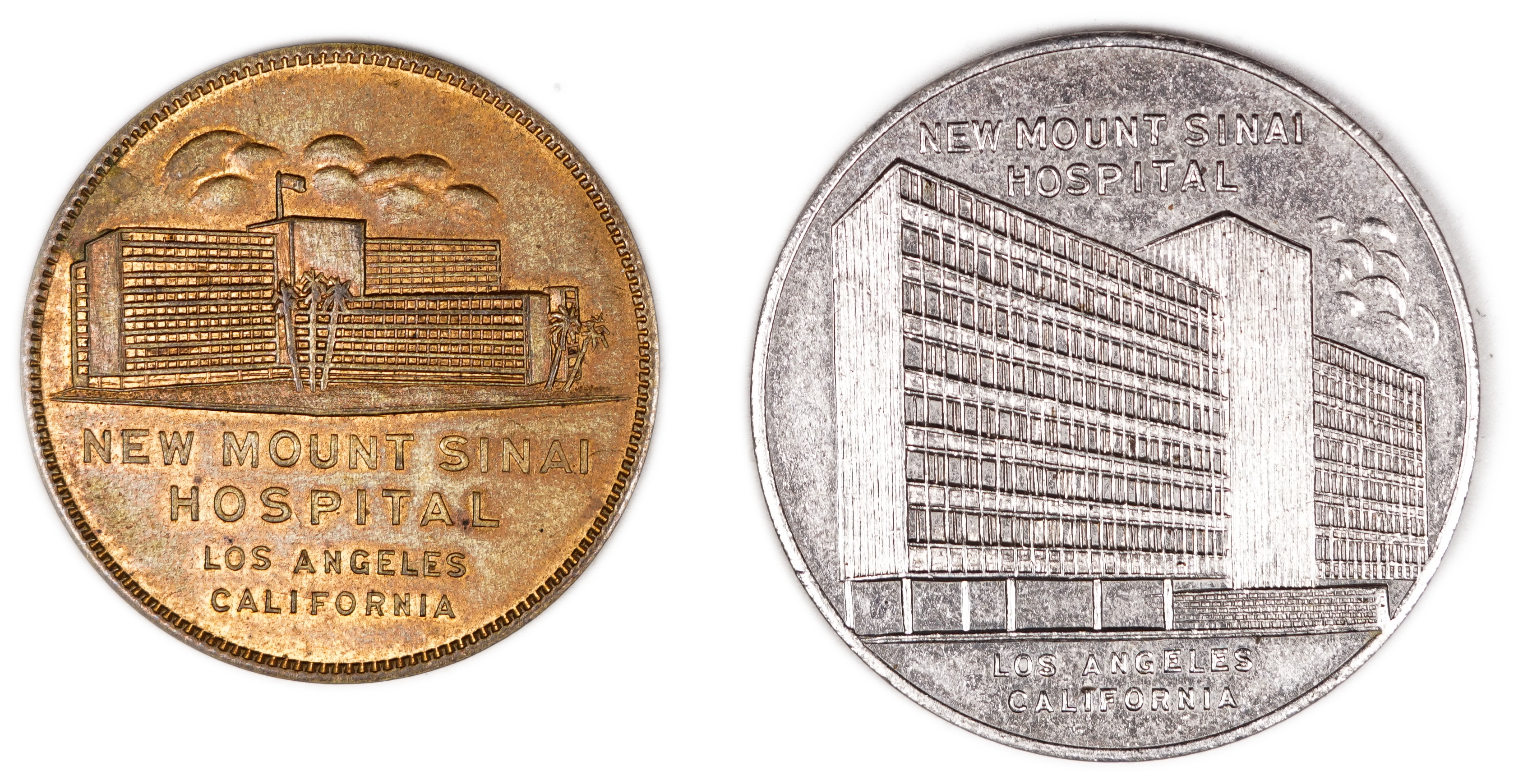 Judaica / USA, Two Medals - New Mount Sinai Hospital, Los Angeles, Mid-20th Century - 1 0