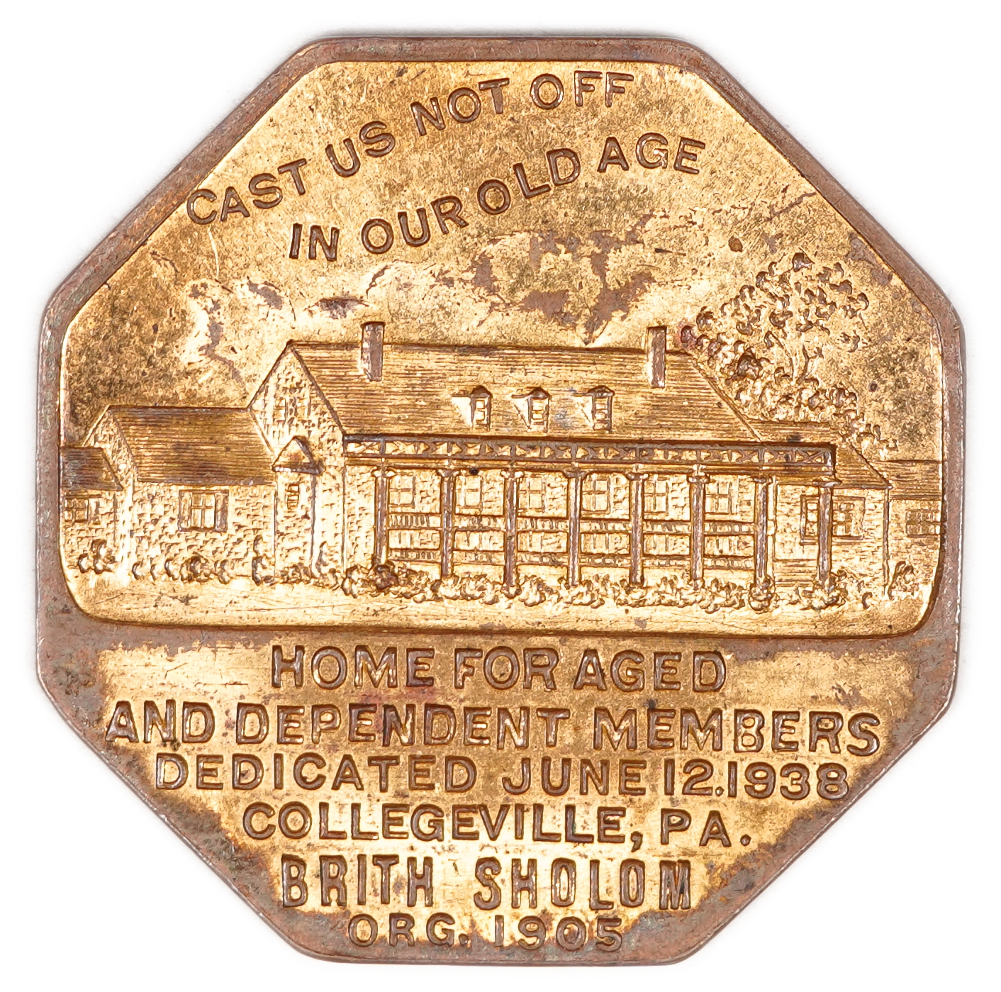 Judaica / Zionism - USA, Medal - Brith Sholom Organization, Home for the Aged, Collegeville, Pennsylvania, 1938 - 1 0