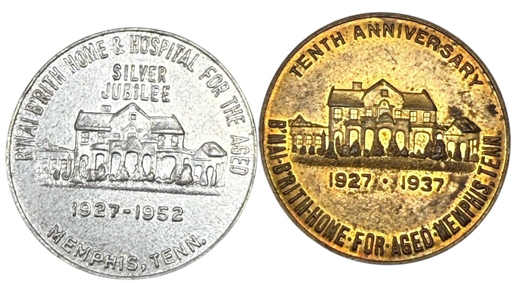 Judaica / Zionism - USA, Pair of Tokens B’nai B’rith Home & Hospital for the Aged, Memphis, Tennessee 1937, 1952 - 1 2