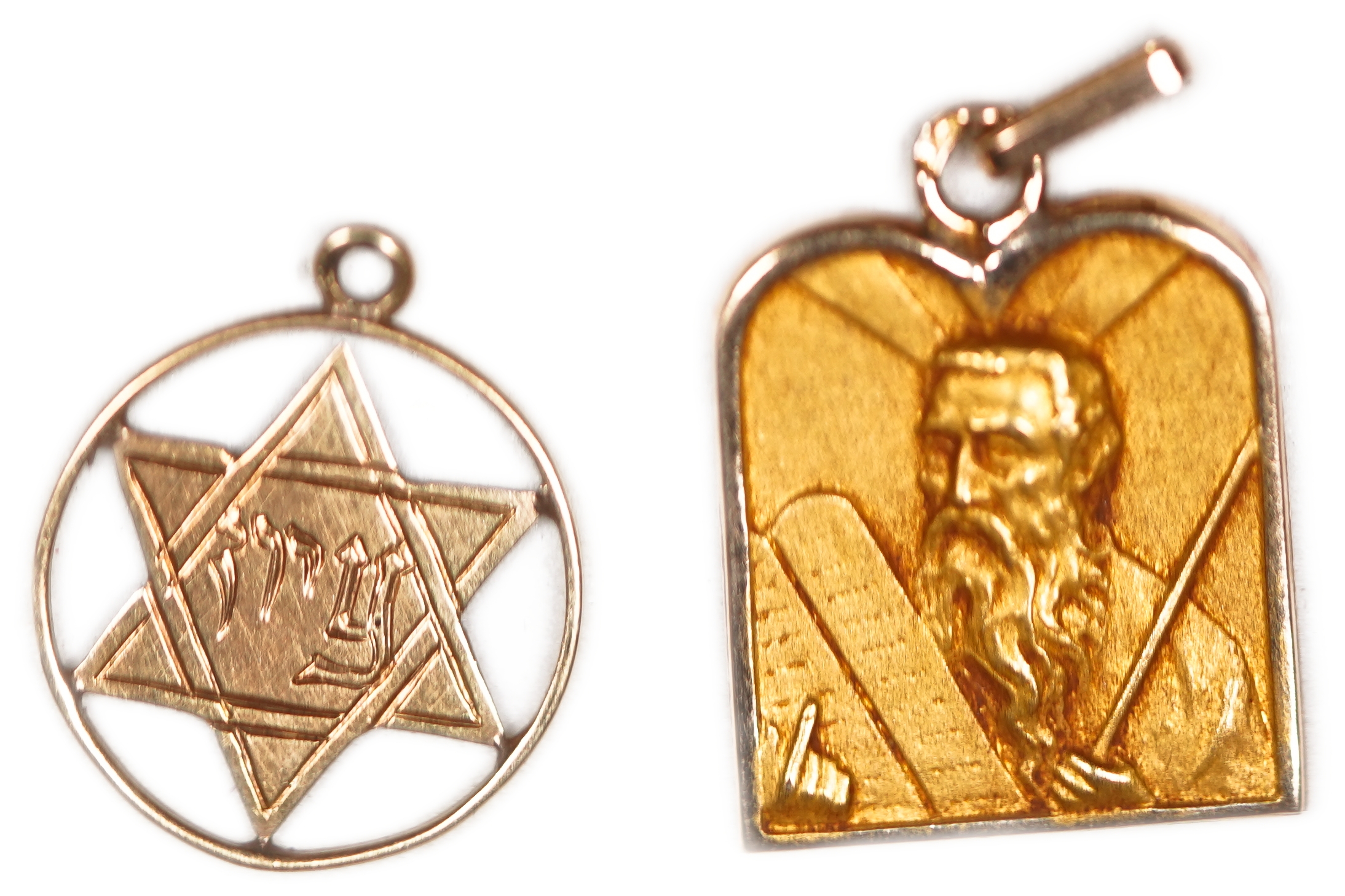 Judaica / Zionism - Pair of miniature gold pendants, Moses and Zion - 1 0