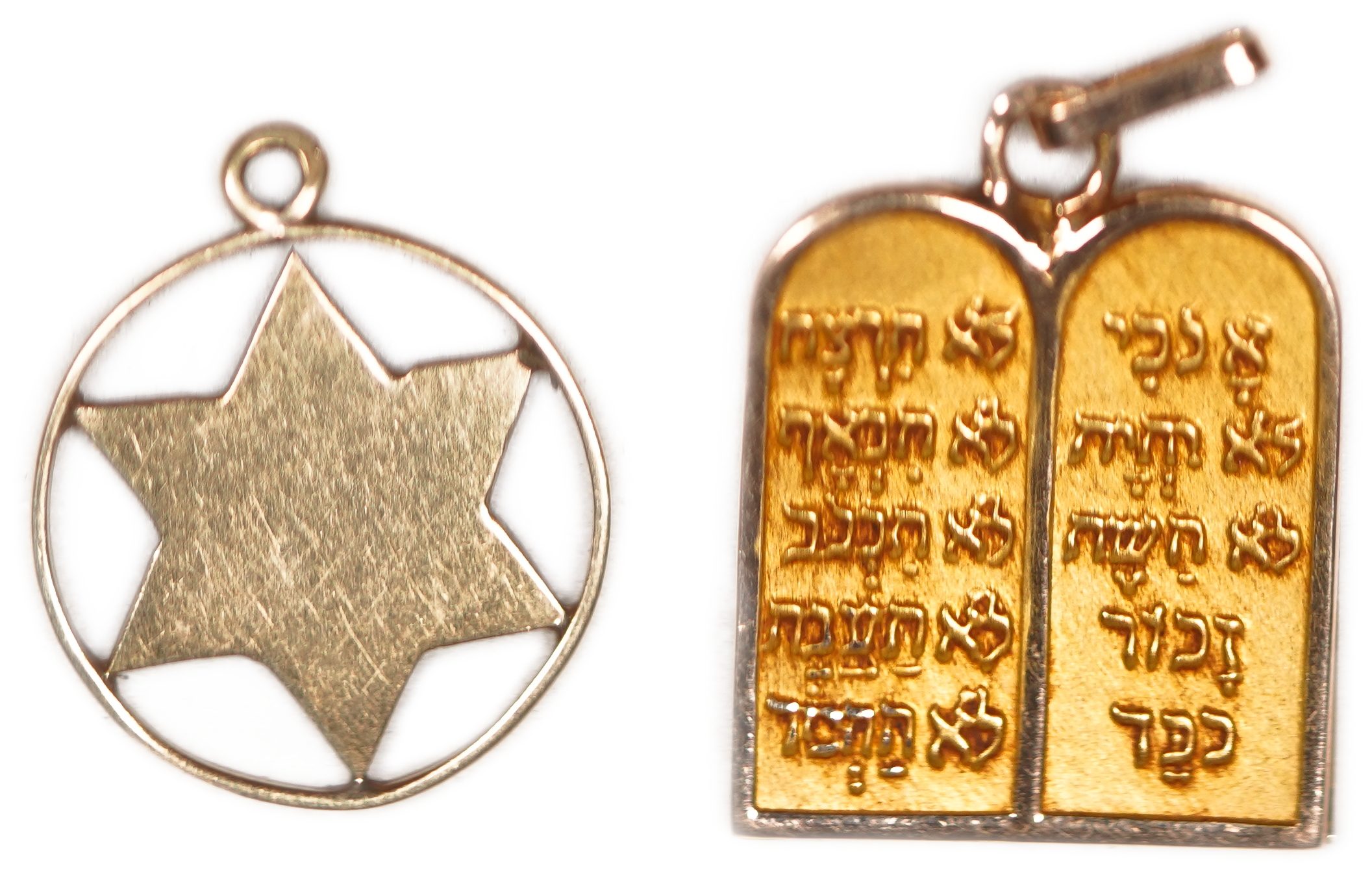 Judaica / Zionism - Pair of miniature gold pendants, Moses and Zion - 1 1