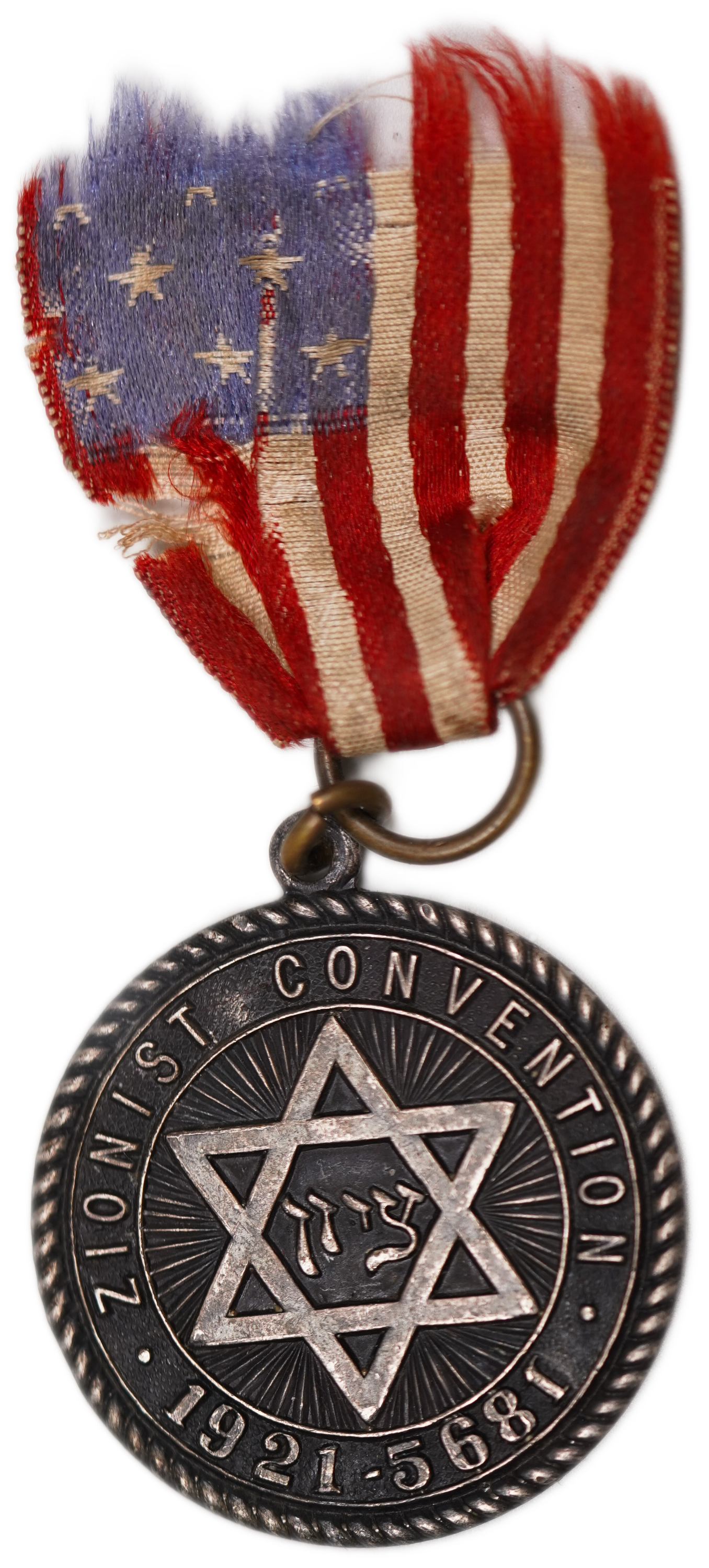 Judaica / Zionism - USA, “Zionist Convention” Medal with American Flag Ribbon - 1921 (5681) - 1 0