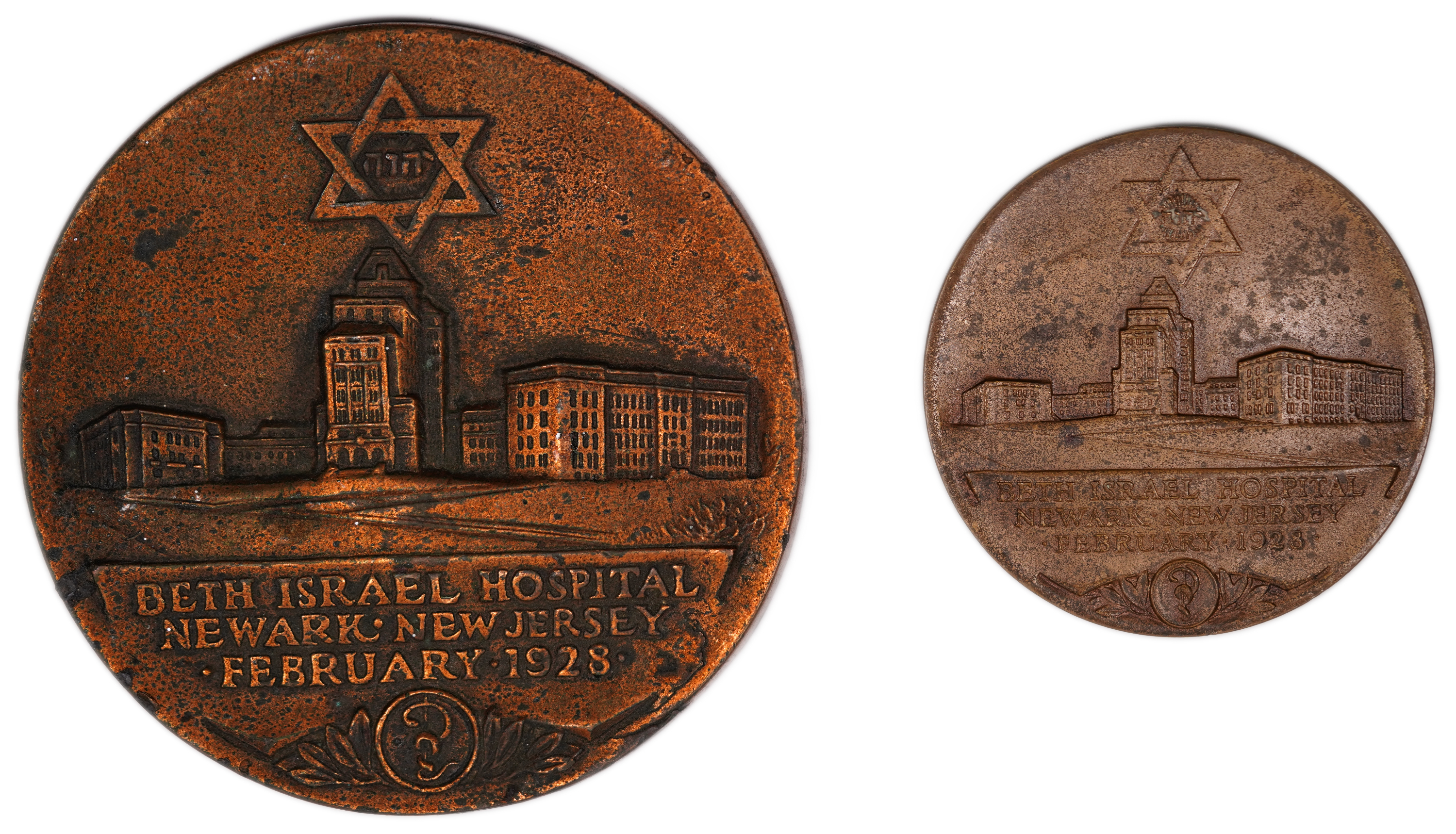Judaica / USA - “Beth Israel Hospital” Medals - Newark, New Jersey - 1928 - 1 0