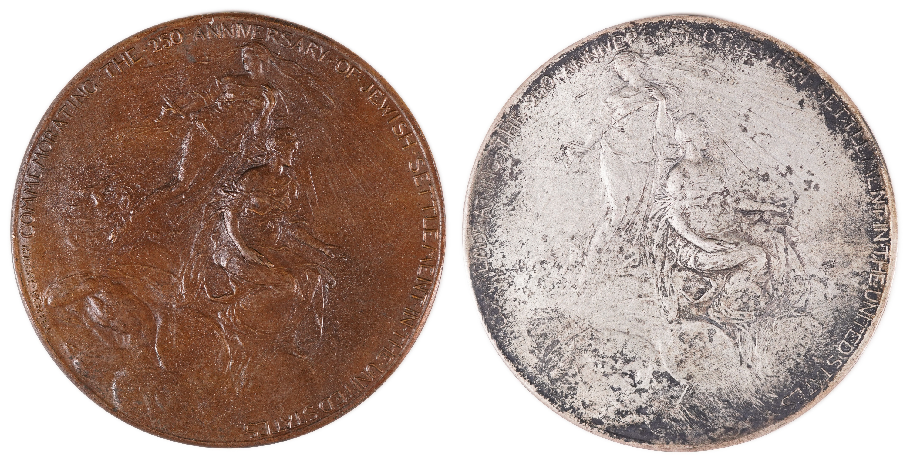 Judaica / Zionism - USA, Pair of Medals, 250th Anniversary of Jewish Settlement in the United States - 1905 - 1 1
