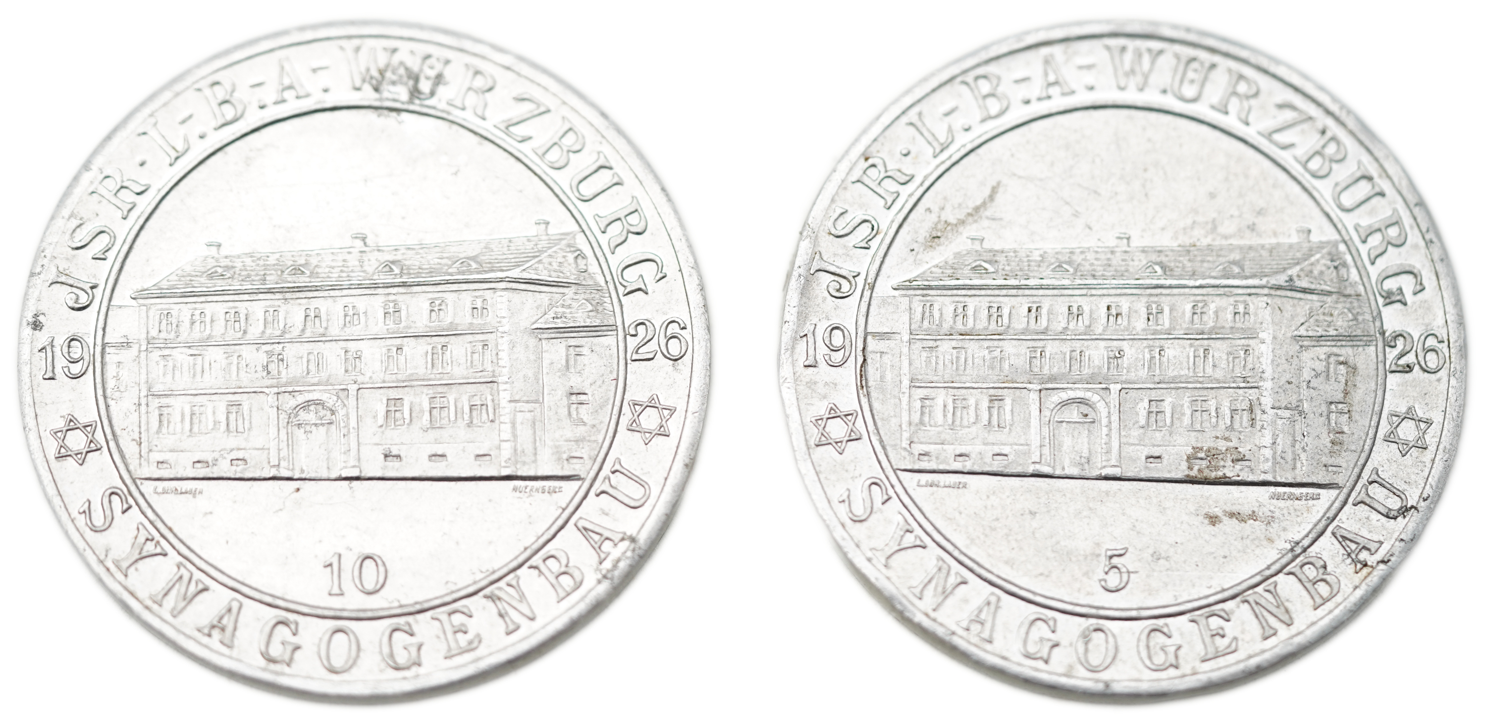 Judaica / Zionism - Germany, Pair of Würzburg Synagogue Medals, 1926 - 1 1