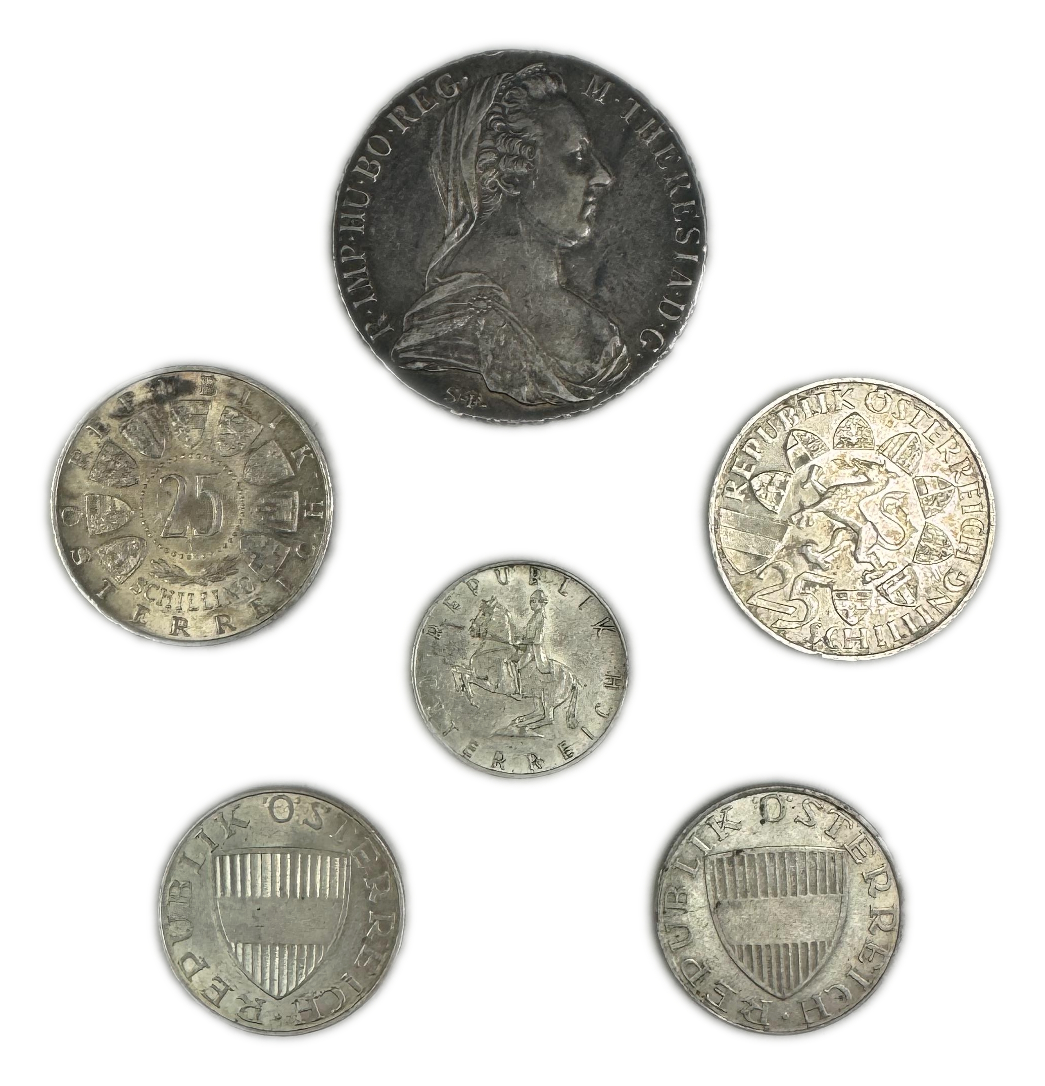 Austria - a group of 6 coins made of silver - different states, years and values - 1 1