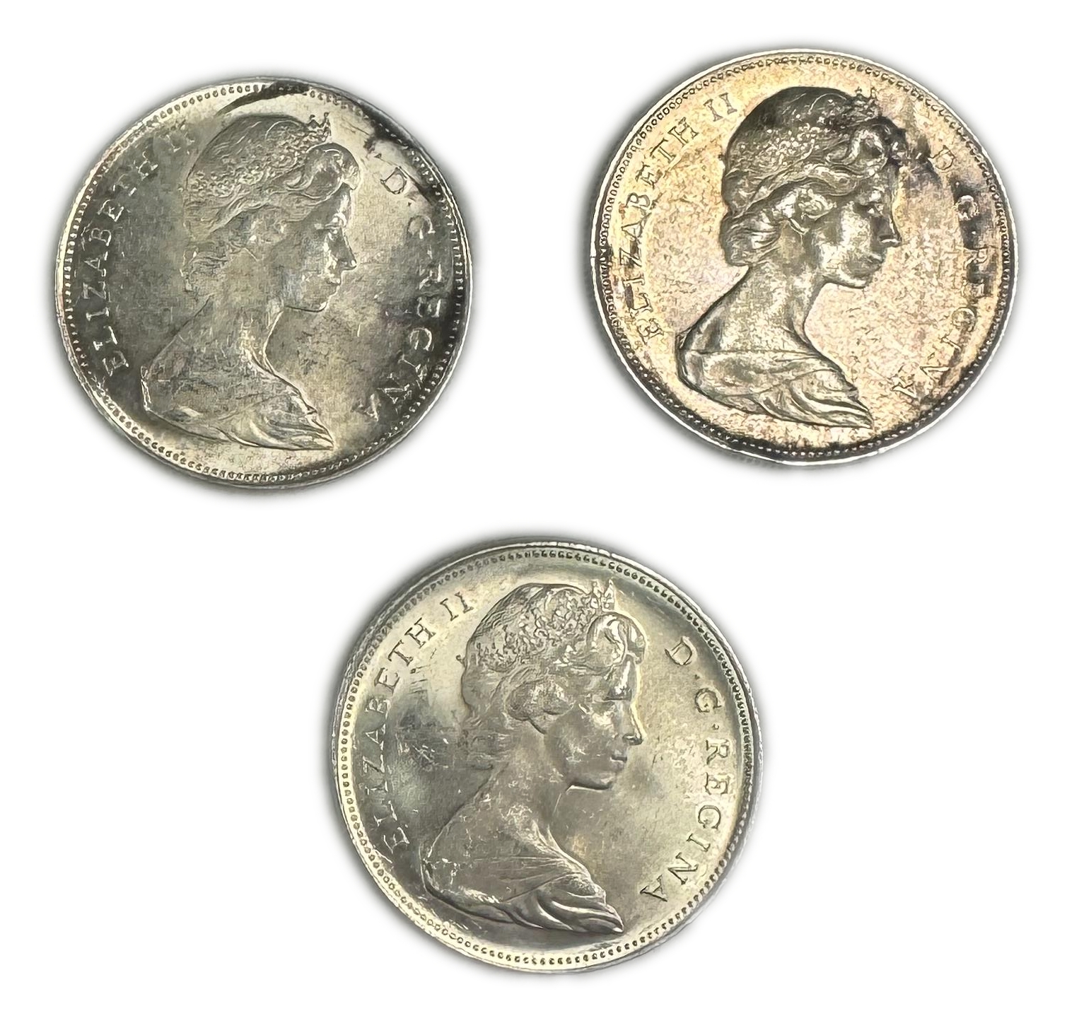 Canada - Lot of 3 coins of 1 Dollar 1965 - Elizabeth II 2nd portrait- Silver 800, 23.33g, 36mm - 1 1